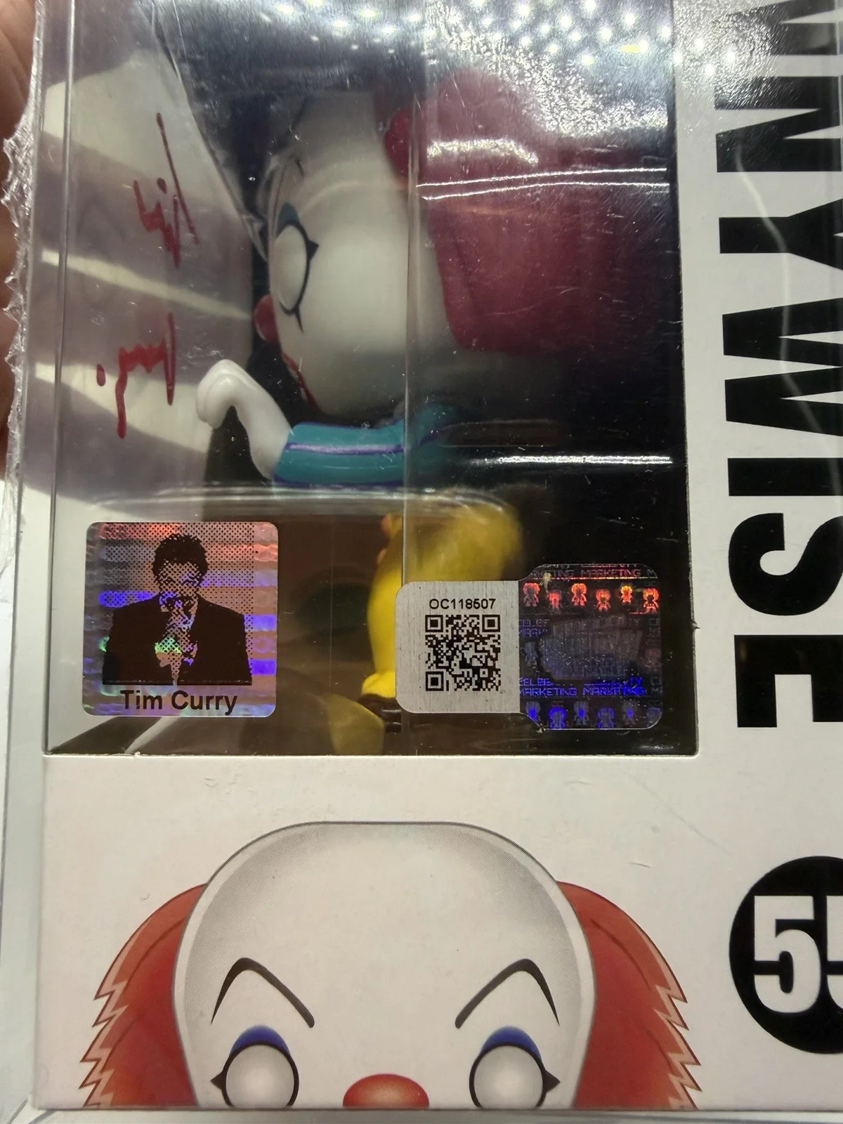Tim Curry — TIM CURRY AUTOGRAPHED SIGNED IT PENNYWISE FUNKO POP #55 Tim Curry Holo OC COA, image 3