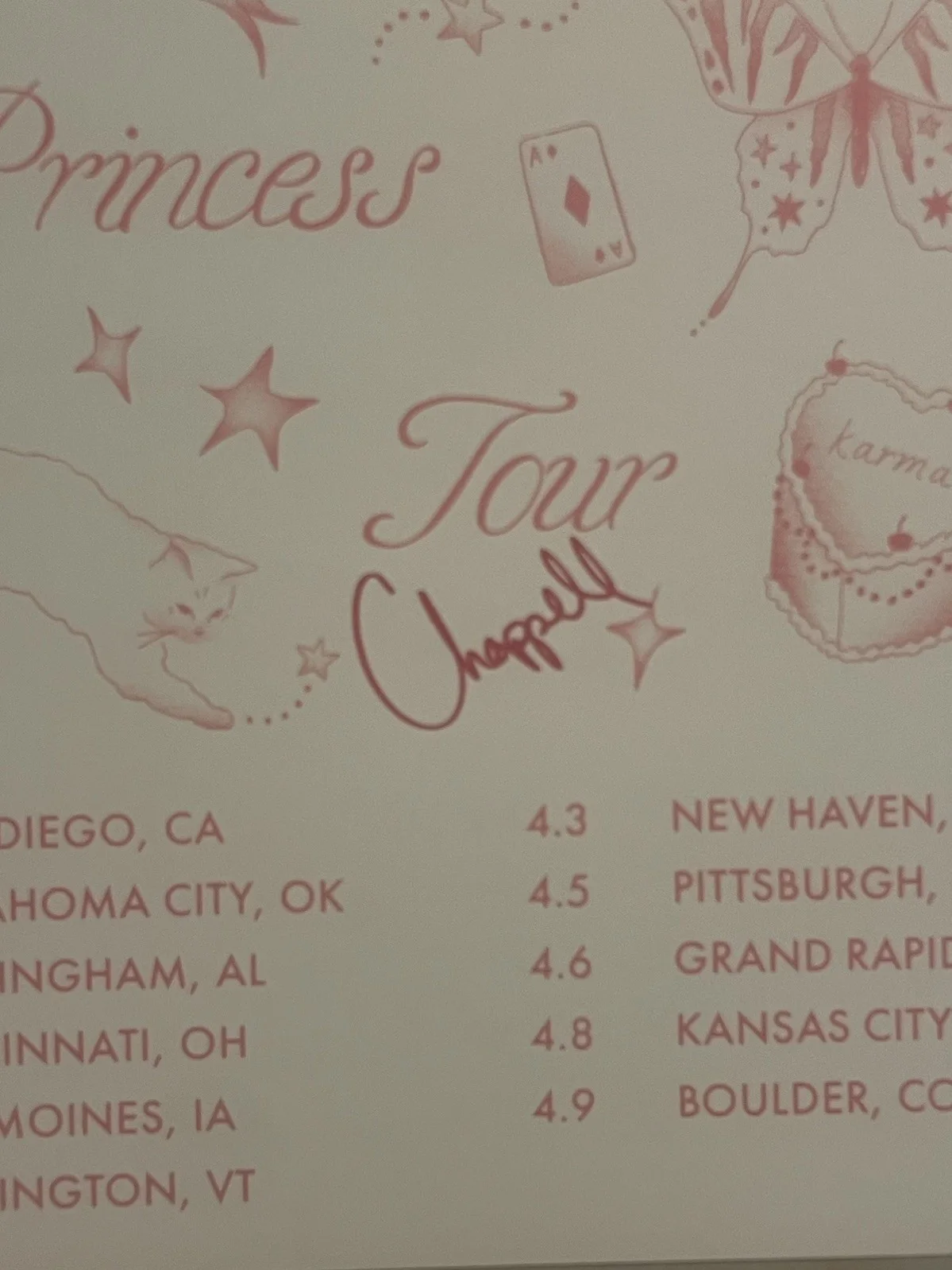 Autographed Chappell Roan Midwest Princess Tour Poster Flash Tattoo Art, image 2