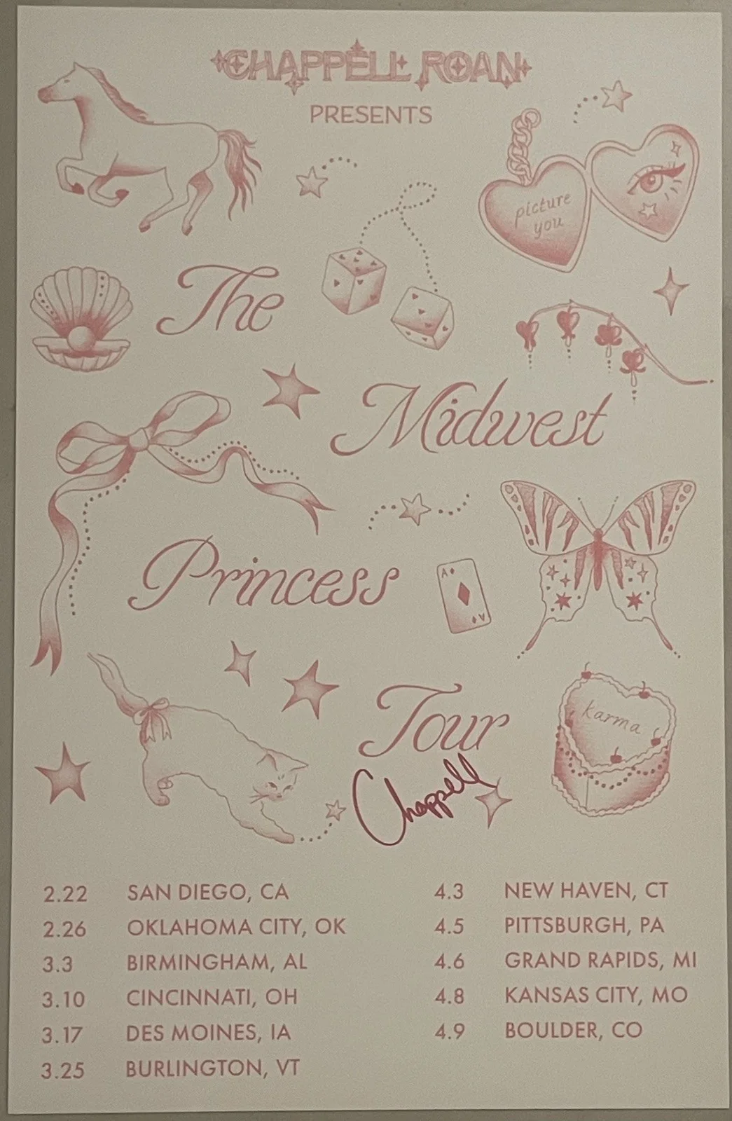 Autographed Chappell Roan Midwest Princess Tour Poster Flash Tattoo Art, image 3