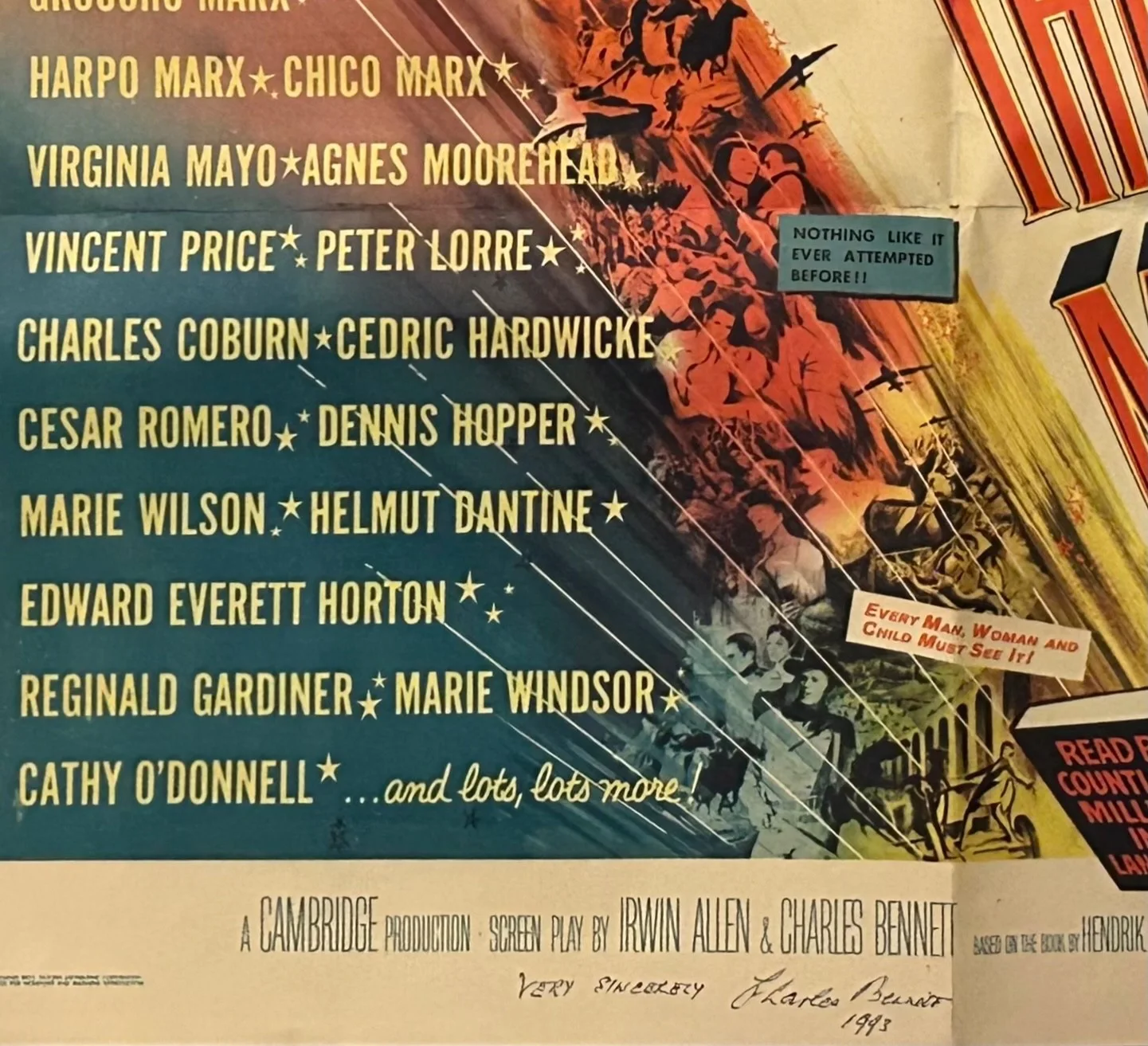 CHARLES BENNETT—SIGNED STORY OF MANKIND Poster—MARX BROS•R Colman•Dennis Hopper, изображение 2