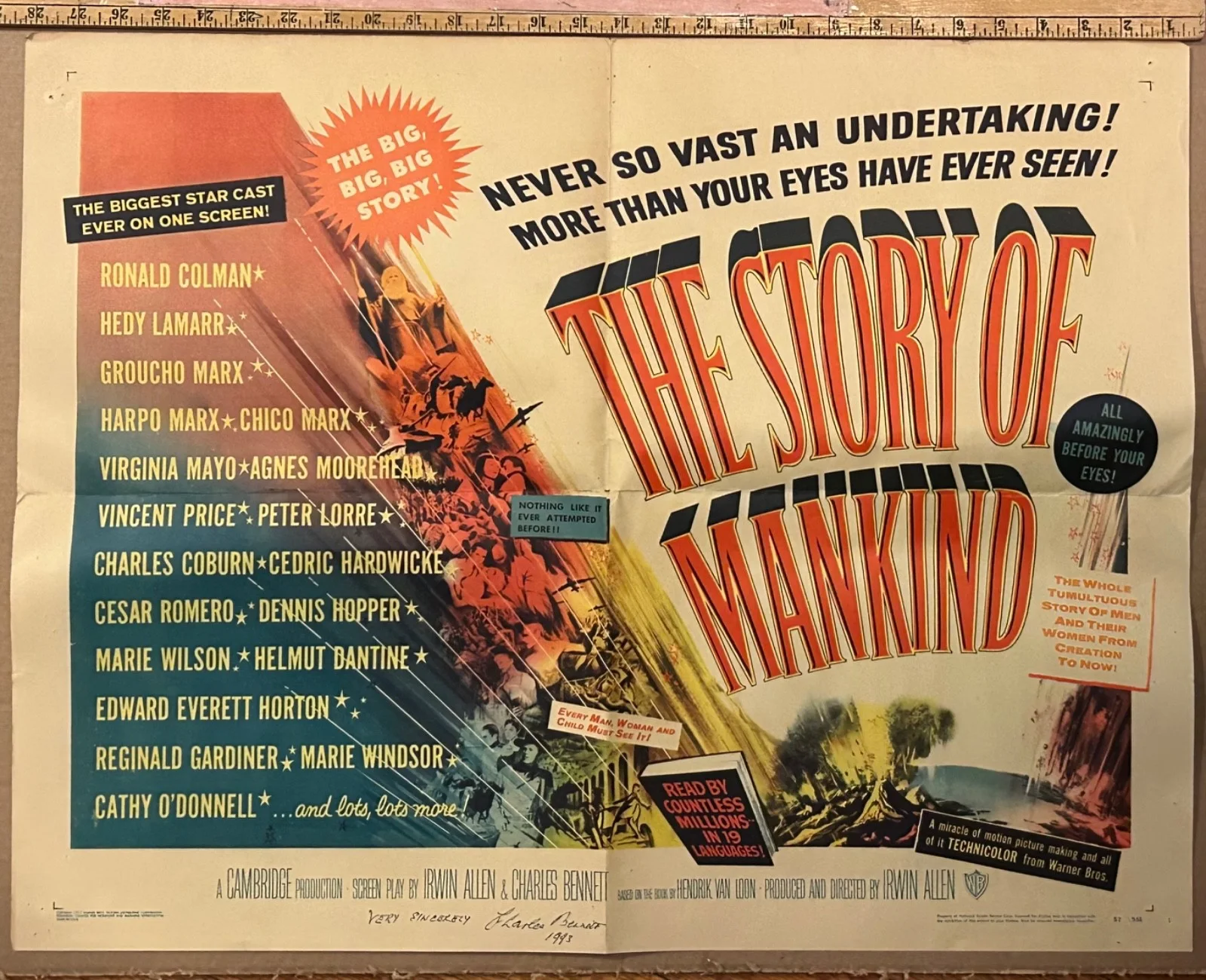 CHARLES BENNETT—SIGNED STORY OF MANKIND Poster—MARX BROS•R Colman•Dennis Hopper, изображение 3