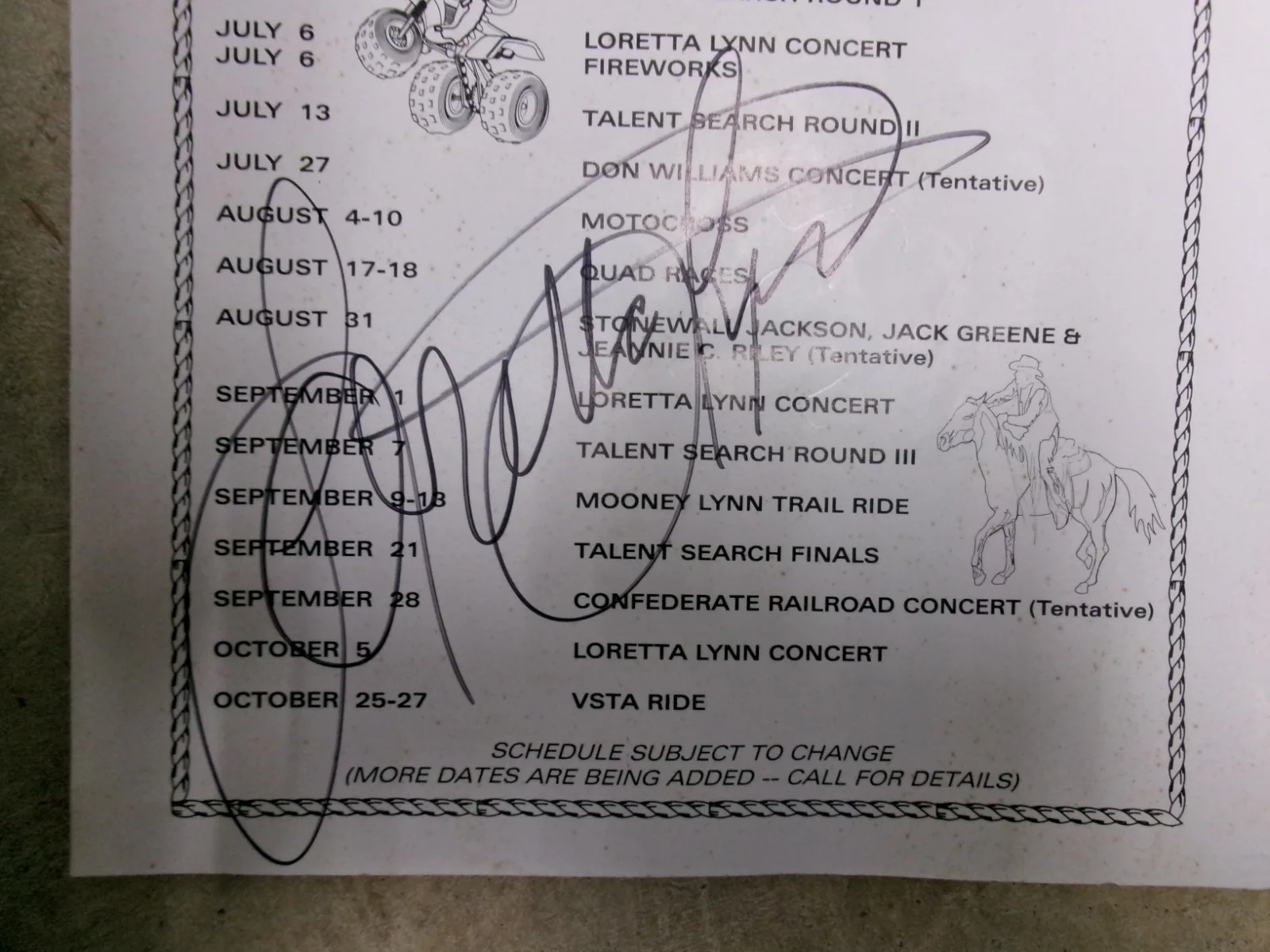 Loretta Lynn Signed Ranch Schedule 2002, image 5