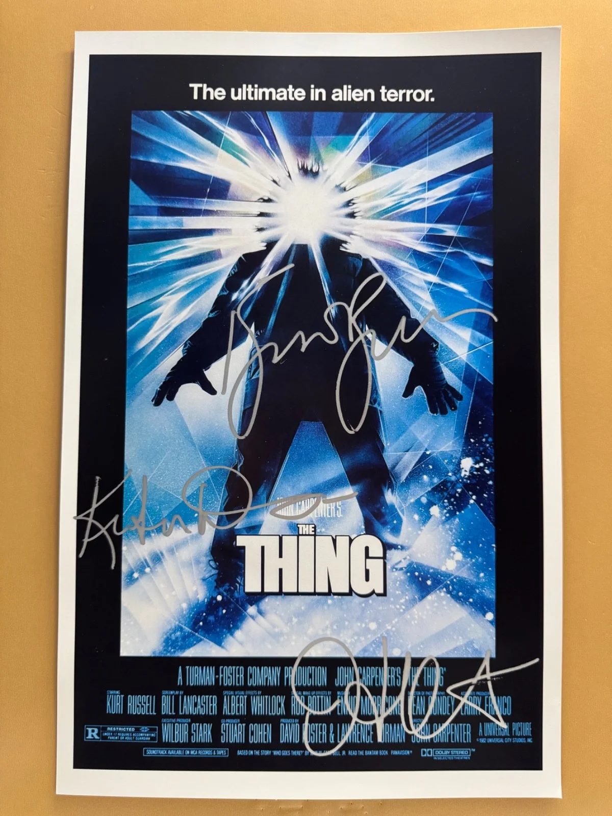 Kurt Russell, Keith David, John Carpenter — SIGNED THE THING 11x17 Movie Poster COA by 3 of the actors - Shipped FREE