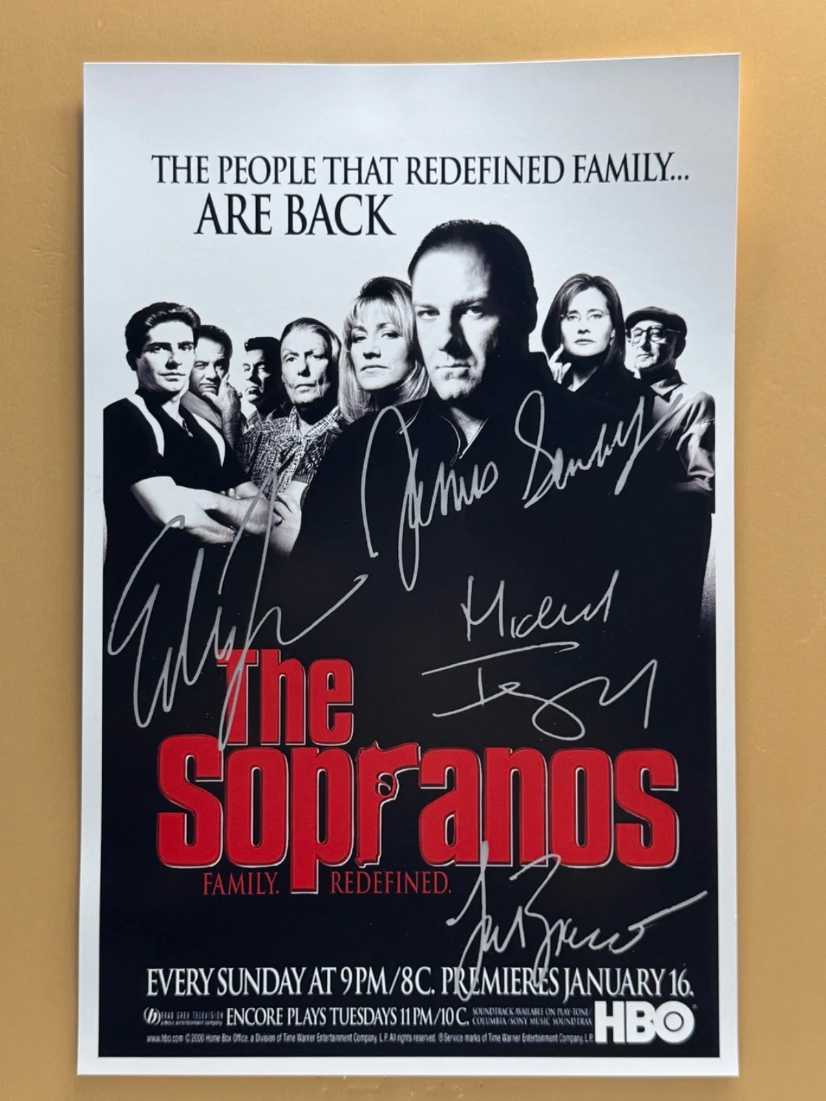 James Gandolfini, Edie Falco, Michael Imperioli, and — SIGNED THE SOPRANOS 11x17 Series Poster COA by 4 of the actors - Ships FREE