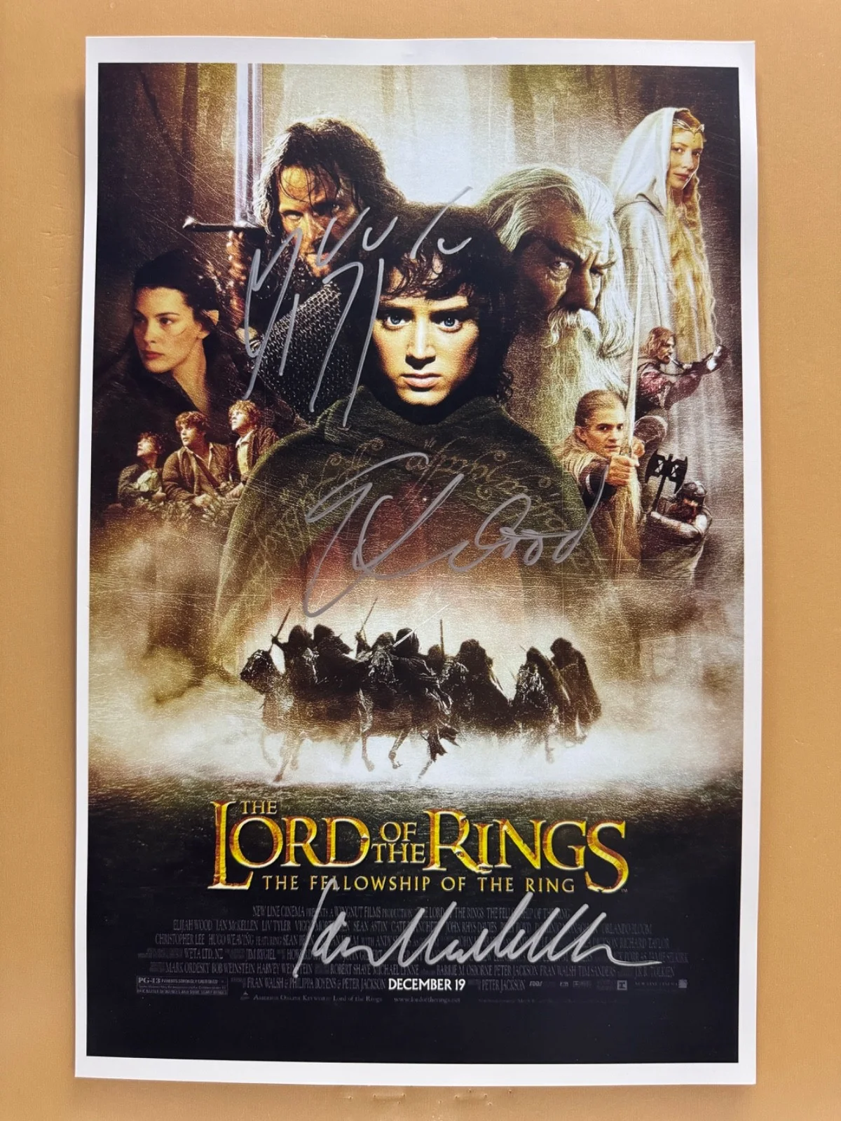 Viggo Mortensen, Elijah Wood, Ian McKellen — SIGNED THE LORD OF THE RINGS 11x17 Movie Poster COA by 3 of the actors