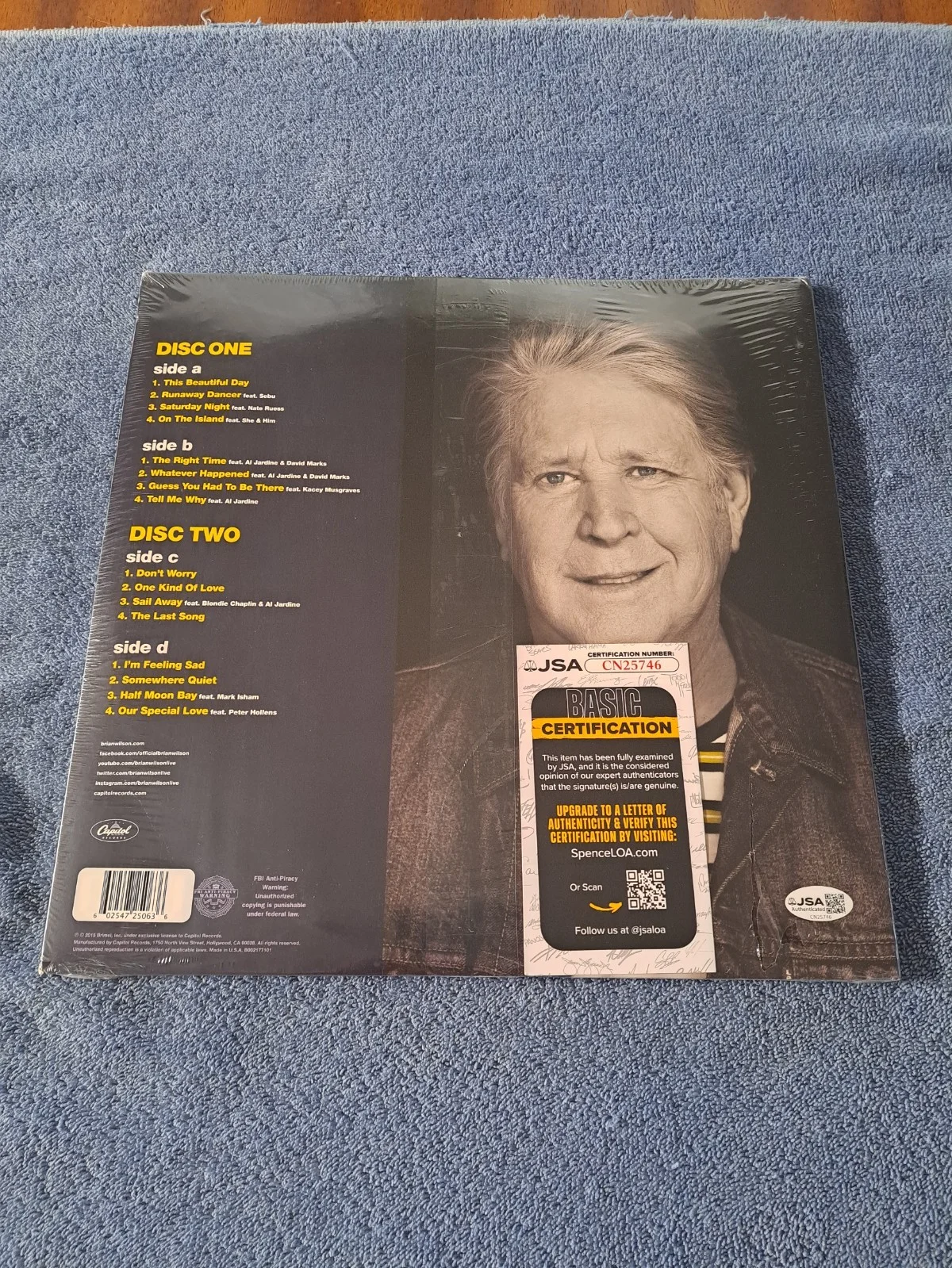BRIAN WILSON SIGNED ON ALBUM COVER OF "NO PIER PRESSURE" VINYL BRAND NEW JSA COA, изображение 3