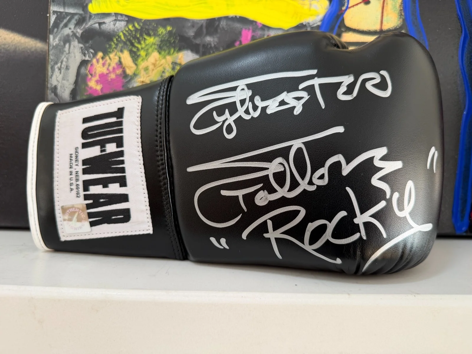 Sylvester Stallone — Sylvester Stallone Rocky Balboa Autographed Tuf Wear Black Glove ASI Proof