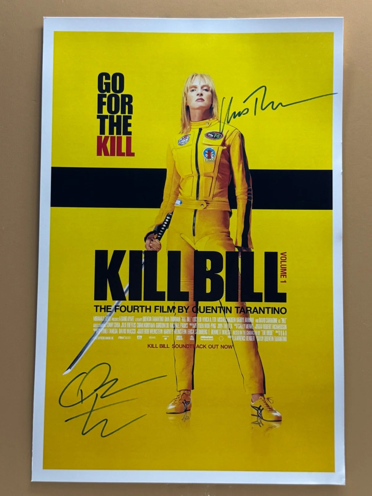 Uma Thurman and Quentin Tarantino — SIGNED KILL BILL 11x17 Movie Poster COA by 2 cast members - Ships FREE