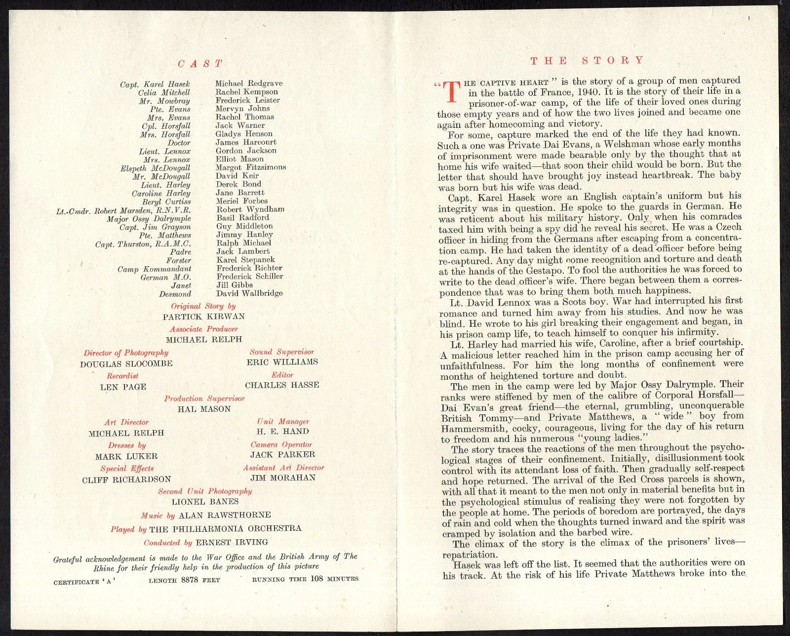 CAPTIVE HEART 1946 Michael Redgrave, Jack Warner, Basil Radford UK SYNOPSIS, image 2
