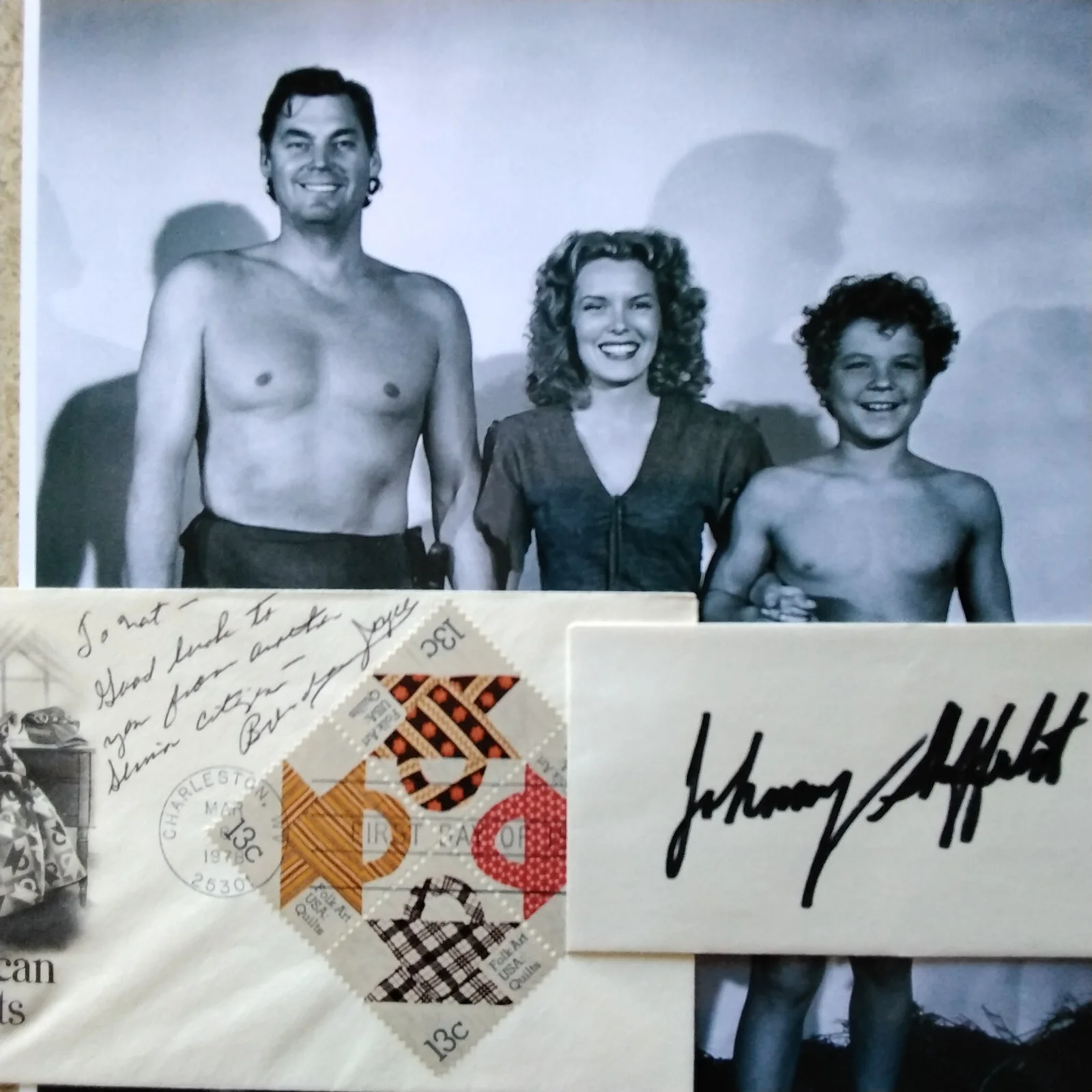 Brenda Joyce & Johnny Sheffett SIGNED Envelopes Photo 40s Film Actors Tarzan, изображение 2