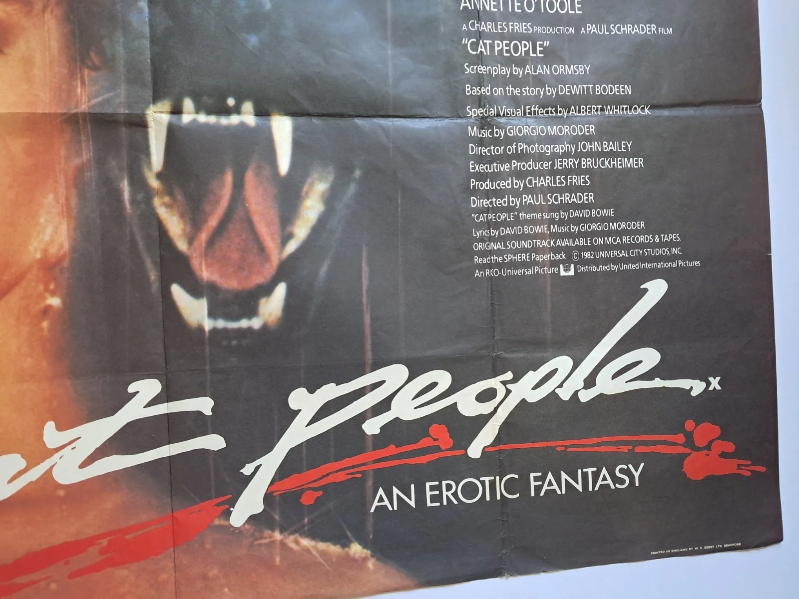 CAT PEOPLE (NASTASSIA KINSKI) 1982 ORIGINAL UK CINEMA QUAD POSTER 40 x 30" APPRO, изображение 5