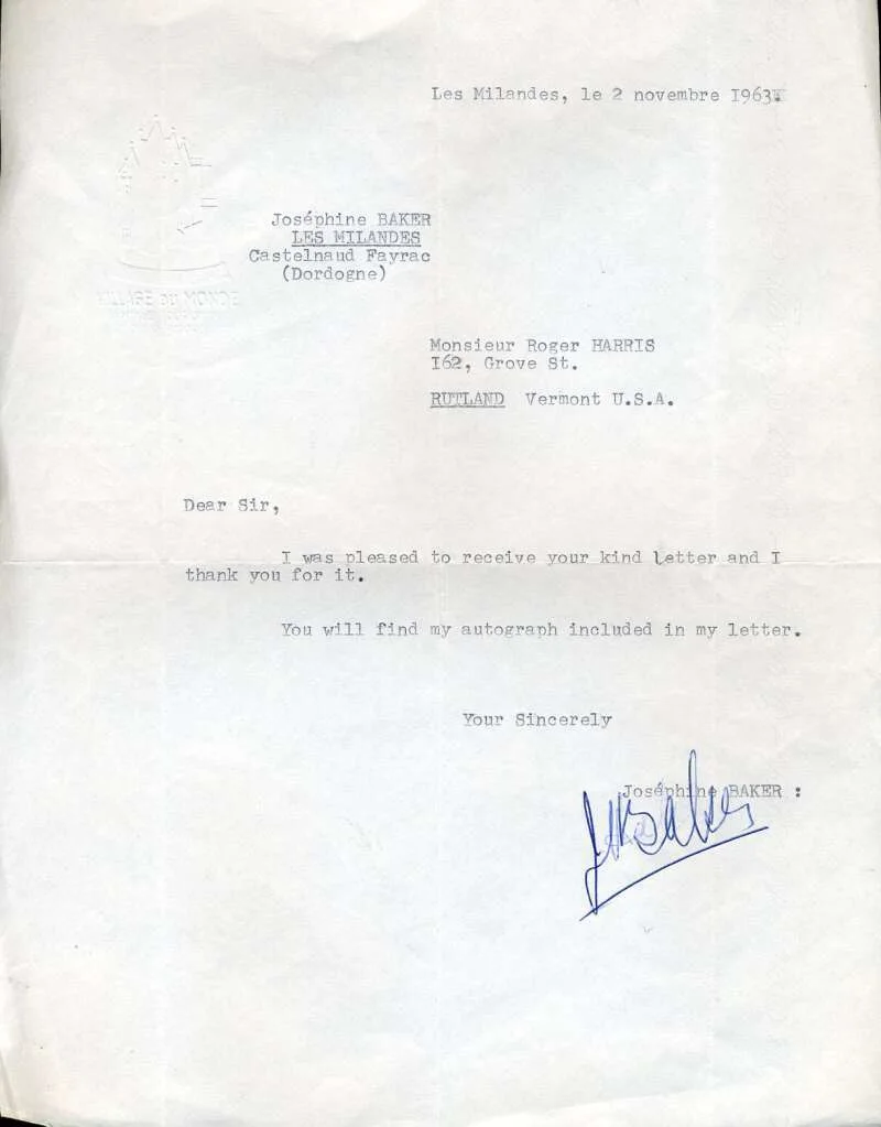 Josephine Baker — Josephine Baker JSA Coa Signed 1963 Letter Autograph