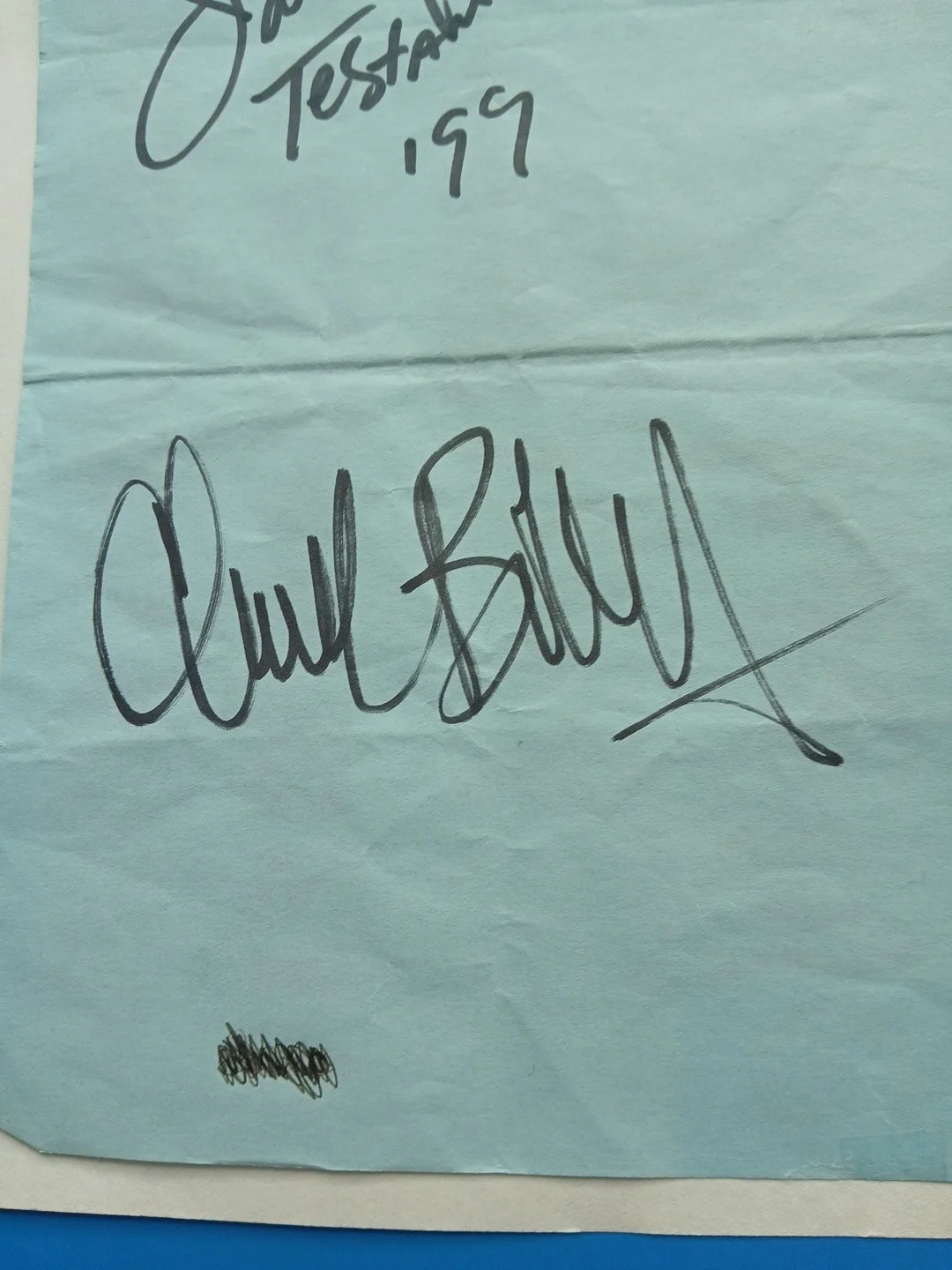 Rare line up! Testament Band Autographs on Blue Paper Signed by 4 Band members, image 4