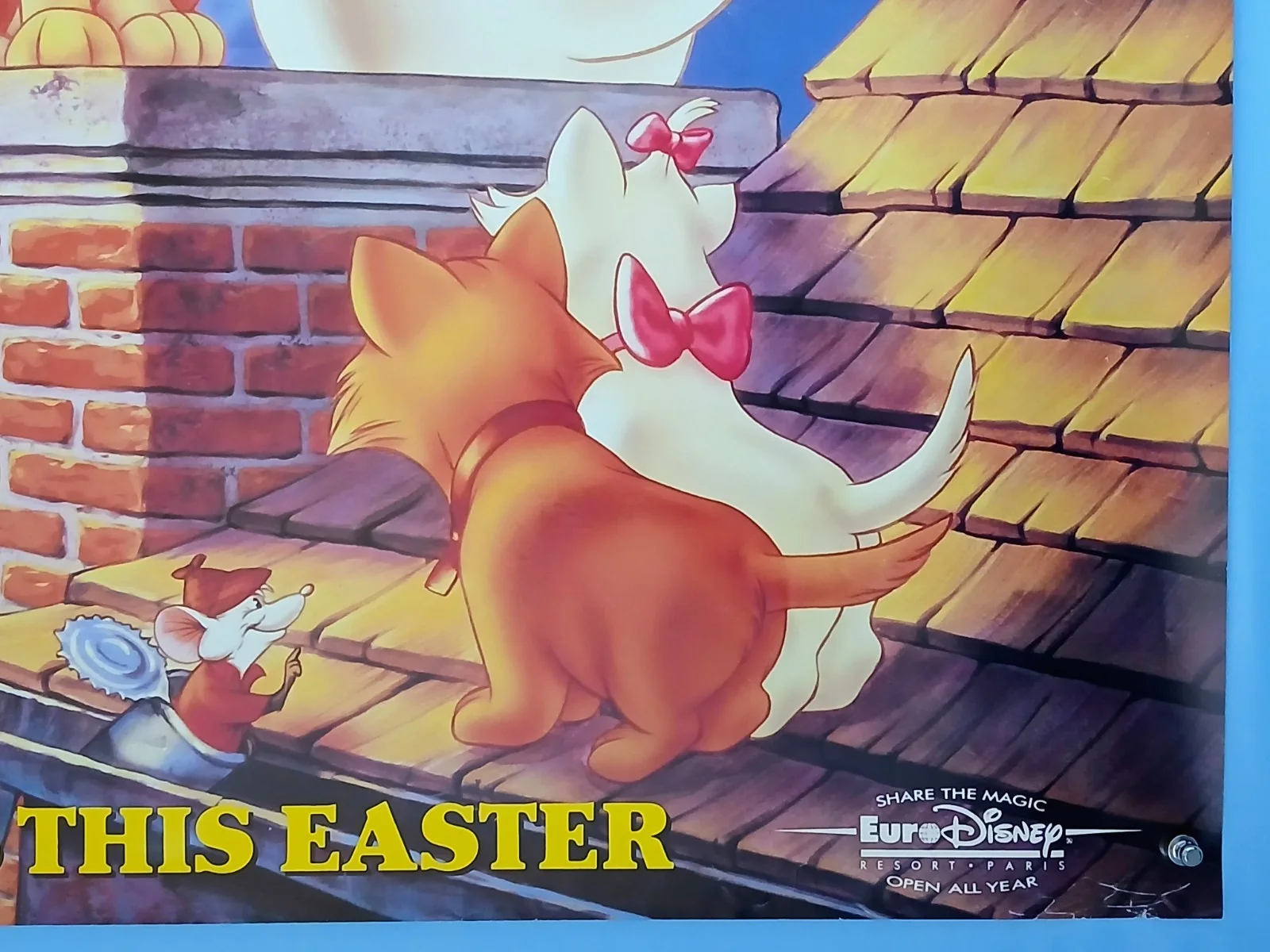 THE ARISTOCATS (1970) rare original Easter 1994 re-release ds rolled quad poster, image 5