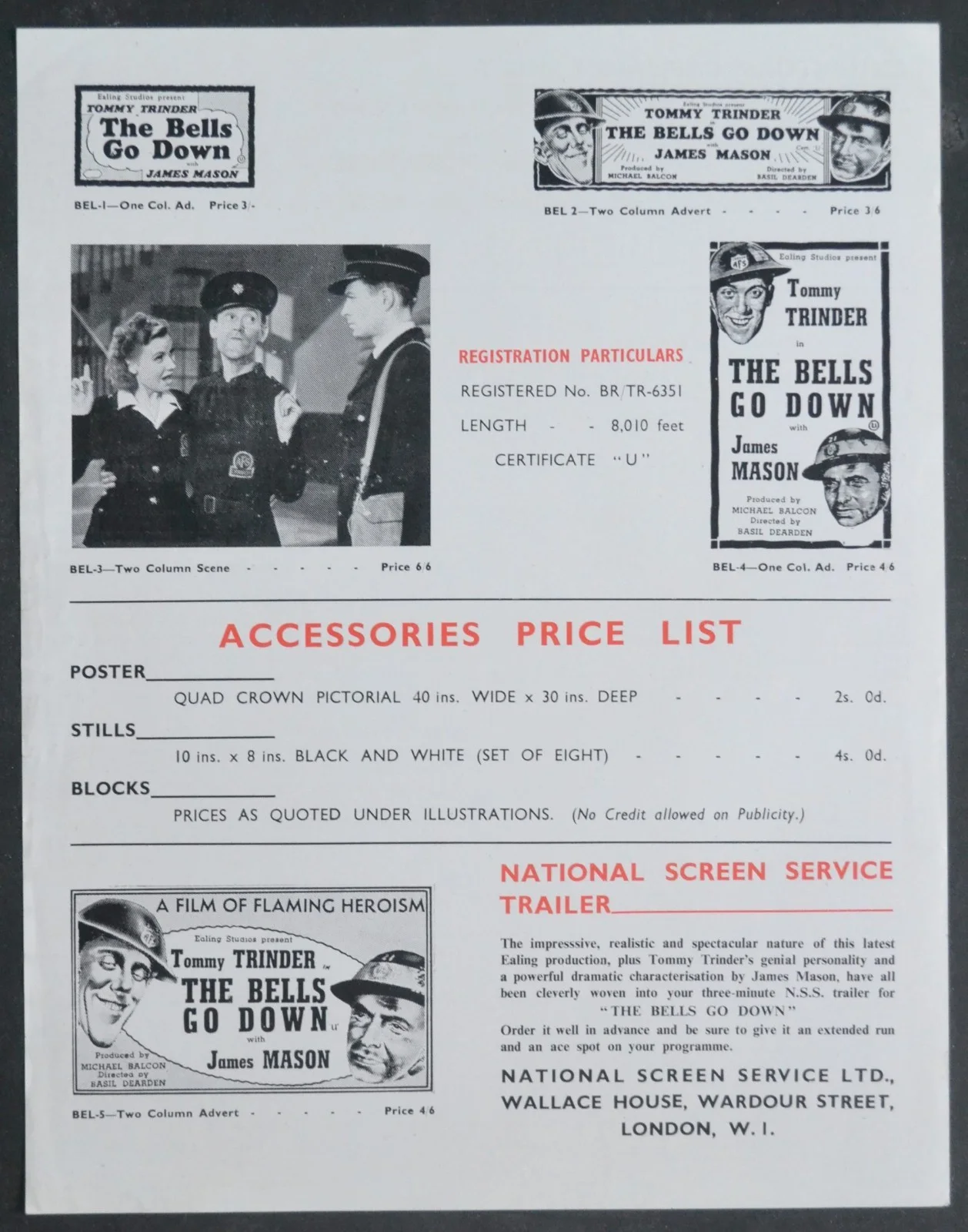 BELLS GO DOWN 1943 Tommy Trinder, James Mason EALING CAMPAIGN SHEET, image 2