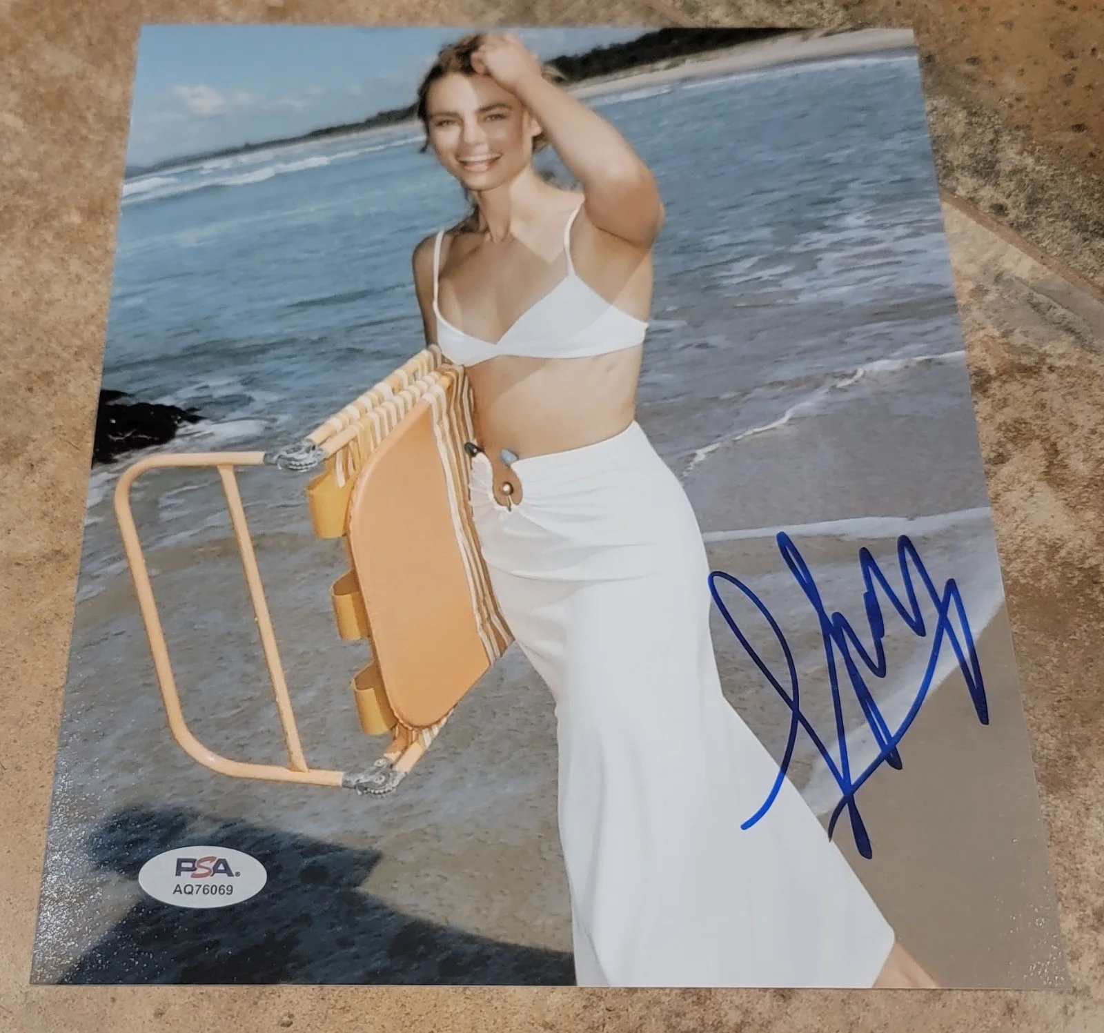 Lucy Fry — Lucy Fry signed 8x10 photo autograph PSA DNA photoshoot beach white bikini top