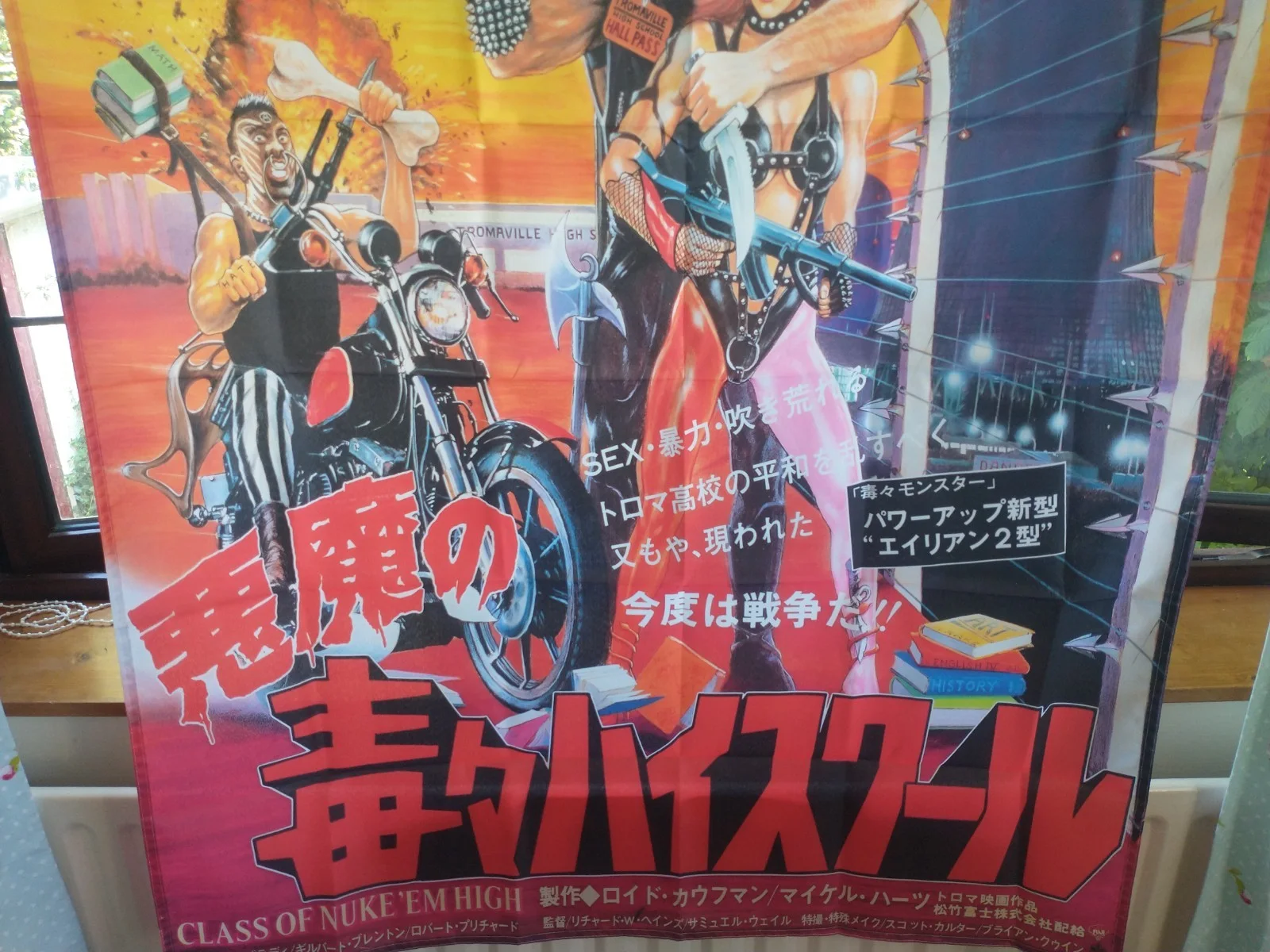 Class of Nuke 'Em High, Japanes Promo Poster Artwork of the Film as a Large Flag, изображение 4