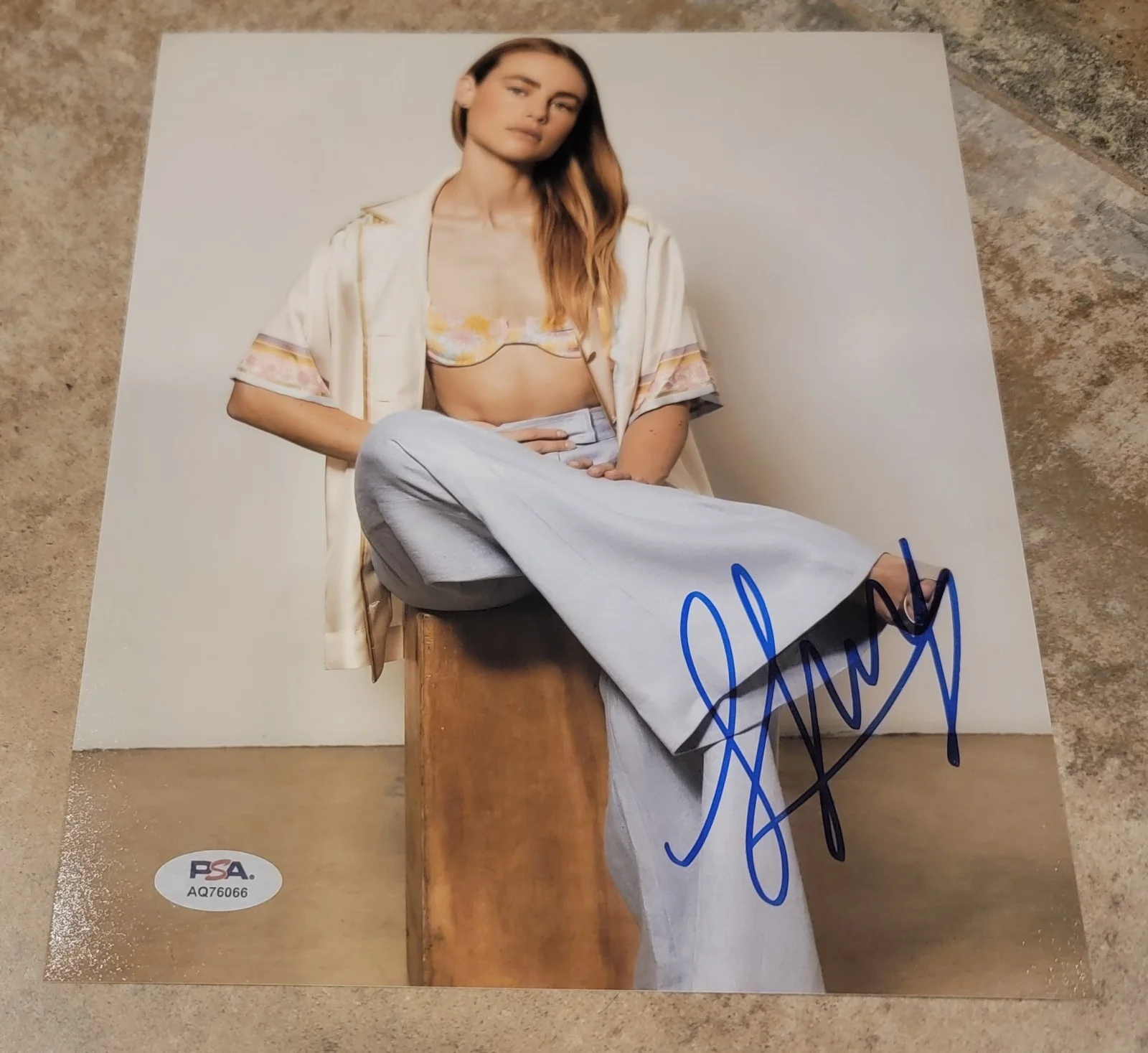 Lucy Fry — Lucy Fry signed 8x10 photo autograph PSA DNA photoshoot sitting bra