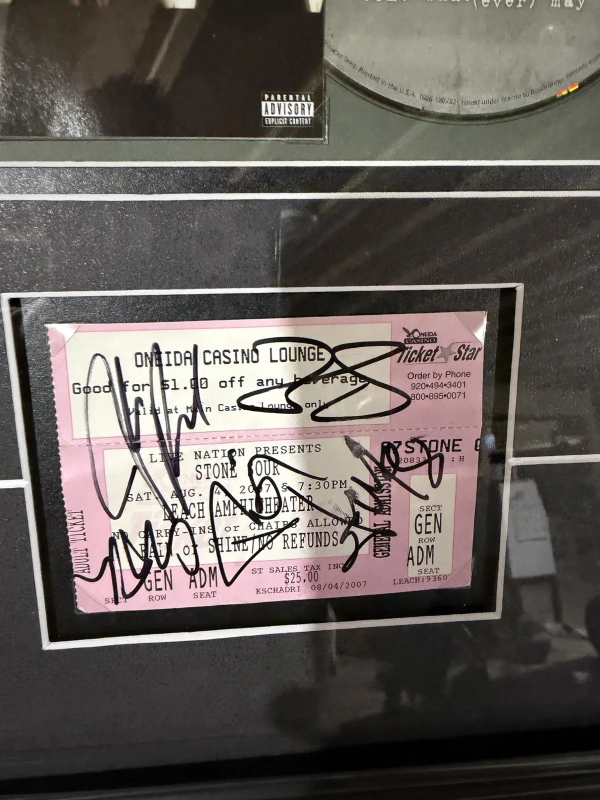 Stone Sour Autographed Venue Ticket Professionally Framed JSA LOA￼￼, image 2