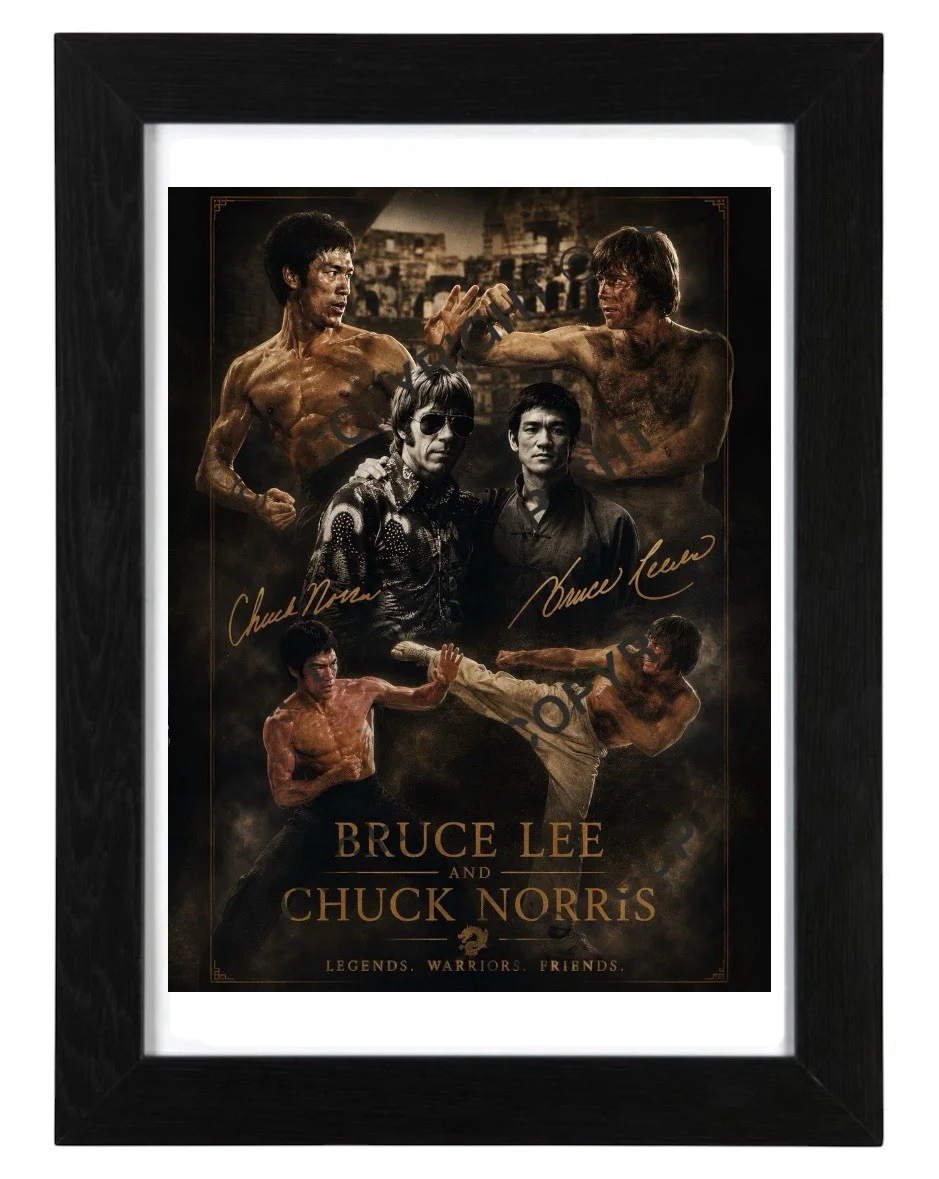 Chuck Norris and Bruce Lee Signed Autograph PHOTO Pre Print 6x4/A4/ Framed, изображение 2