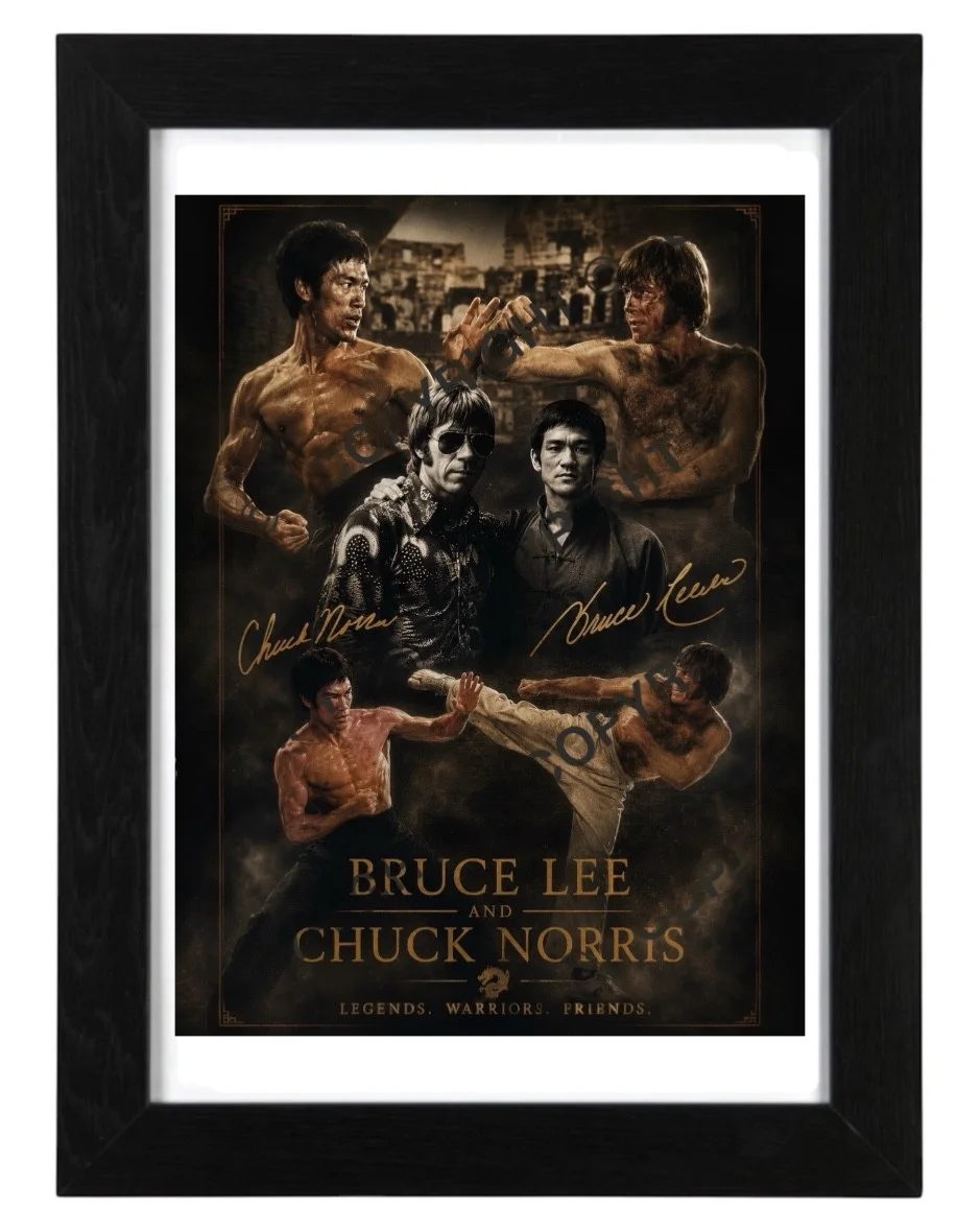 Chuck Norris and Bruce Lee Signed Autograph PHOTO Pre Print 6x4/A4/ Framed, изображение 3