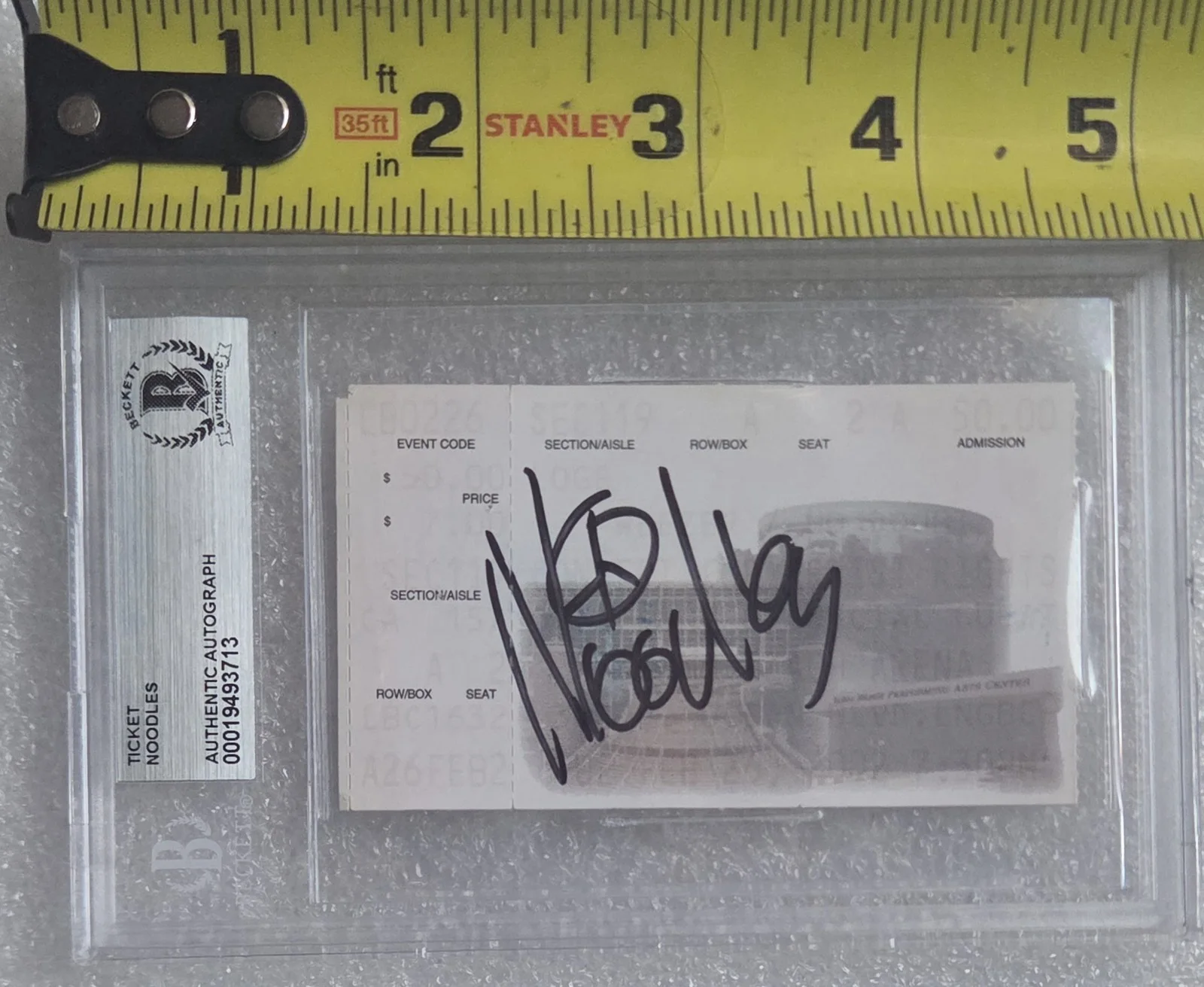 NOODLES SIGNED TICKET BECKETT BAS SLABBED SLAB THE OFFSPRING BAND AUTOGRAPHED, изображение 2
