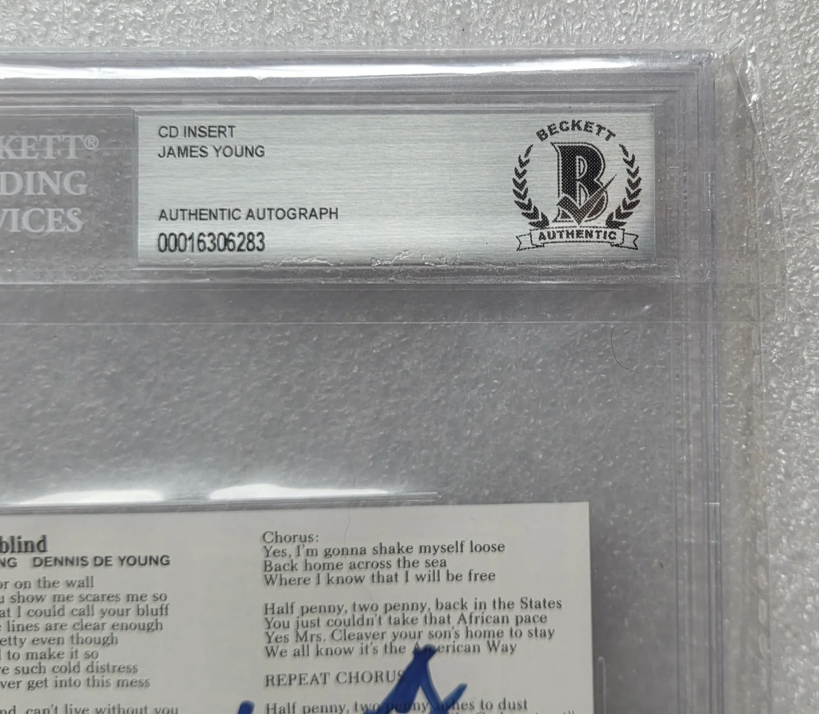 JAMES YOUNG SIGNED CD COVER BECKETT BAS COA STYX BAND AUTOGRAPHED SLABBED SLAB, изображение 2