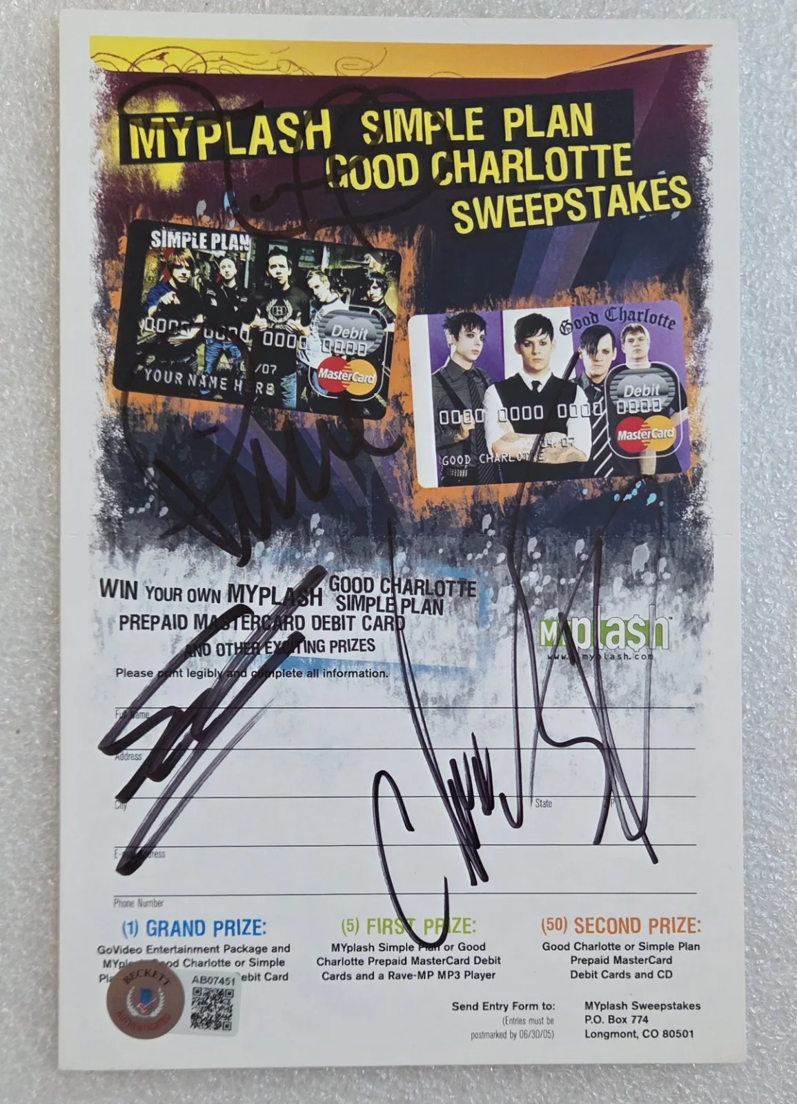 SIMPLE PLAN BAS BECKETT LOA COA SIGNED ADVERTISEMENT AUTOGRAPHED FULL LETTER, image 4