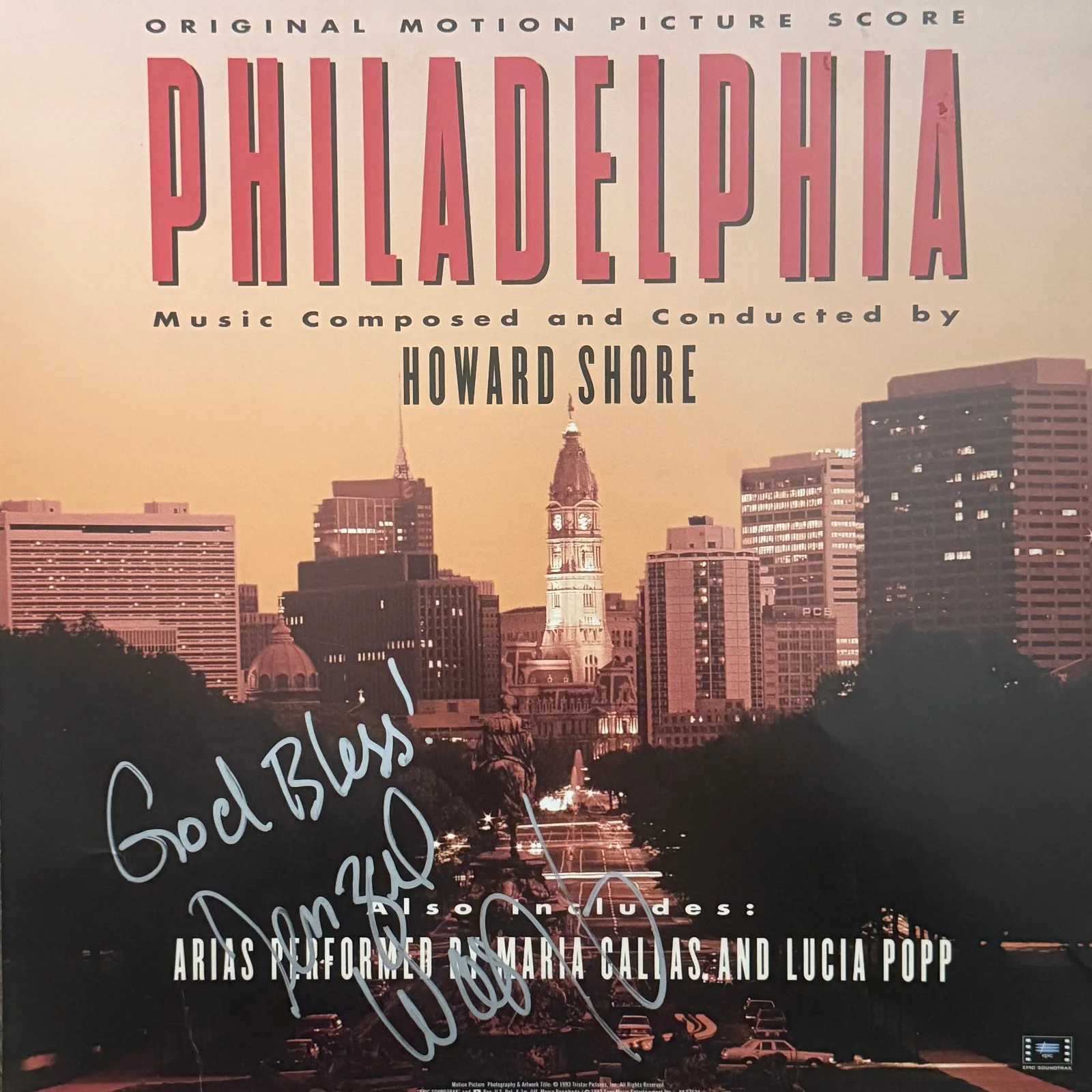 Denzel Washington signed Philadelphia Vinyl Insert JSA COA Inscribed Auto Z2599, изображение 2