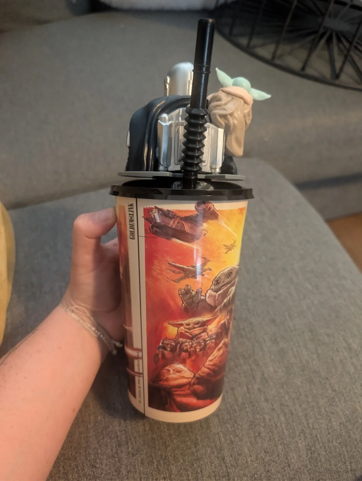 STAR WARS The Mandalorian Grogu Cinema Drinks Cup With Mando/Grogu Topper NEW, image 2