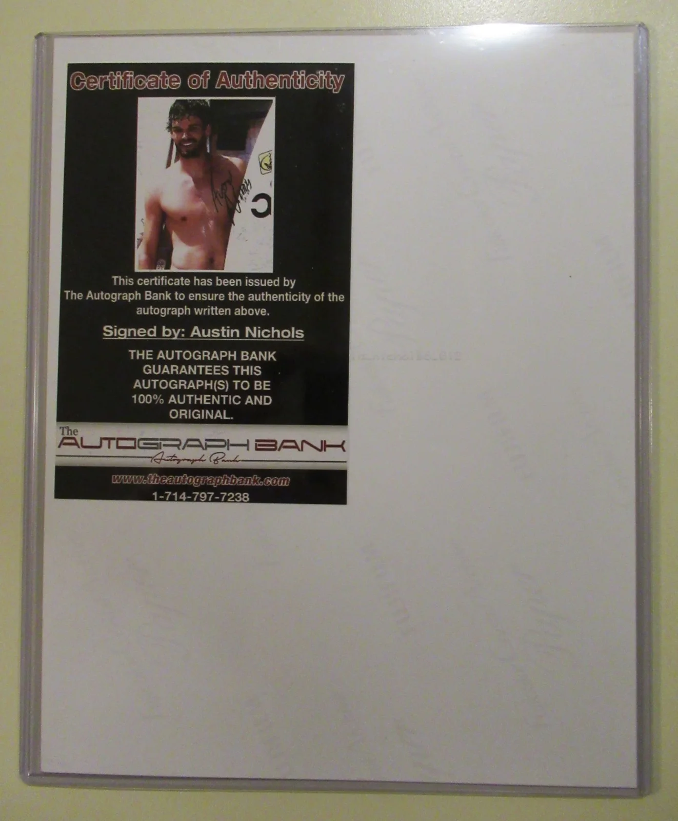 AUSTIN NICHOLS — AUSTIN NICHOLS SIGNED 8/10 WITH COA SHIRTLESS WET PHOTO PRICED TO MOVE IN EX CON, изображение 3