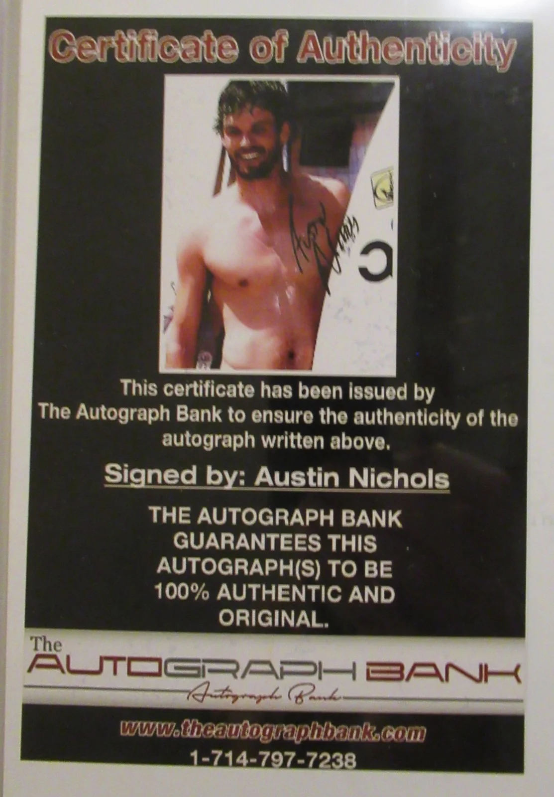 AUSTIN NICHOLS — AUSTIN NICHOLS SIGNED 8/10 WITH COA SHIRTLESS WET PHOTO PRICED TO MOVE IN EX CON, изображение 4