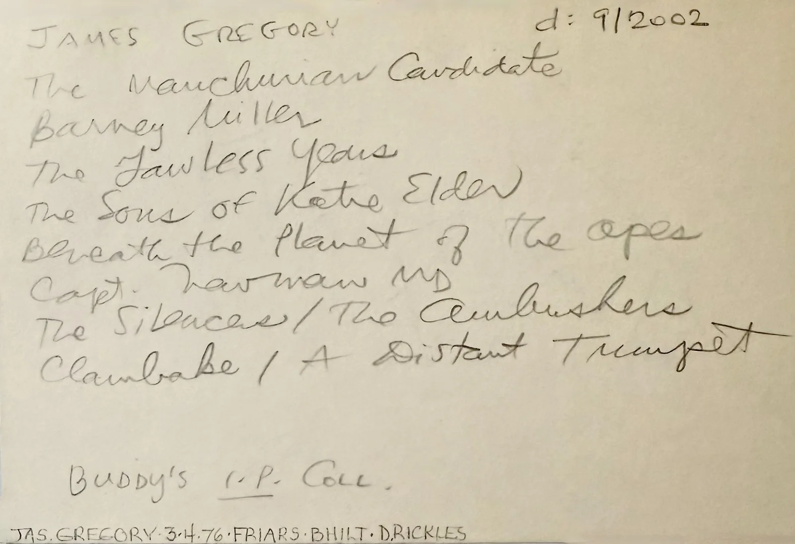 James Gregory — JAMES GREGORY Signed Autograph 4x6 INDEX CARD The Manchurian Candidate AL CAPONE, изображение 2