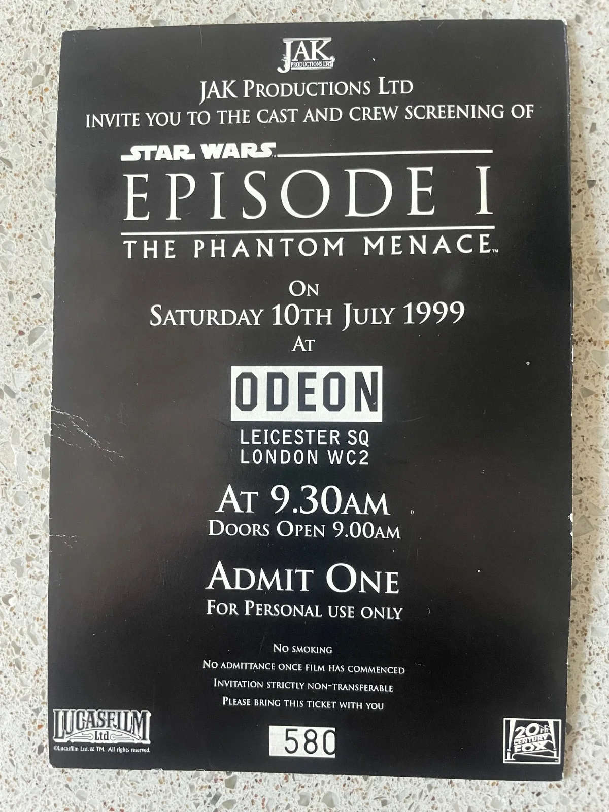 Pair of Star Wars Cast & Crew Screening Invitations - Lucasfilm, image 3