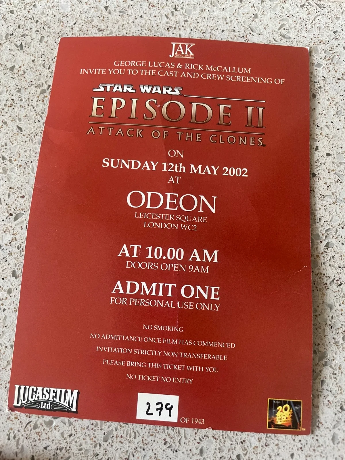 Pair of Star Wars Cast & Crew Screening Invitations - Lucasfilm, image 4