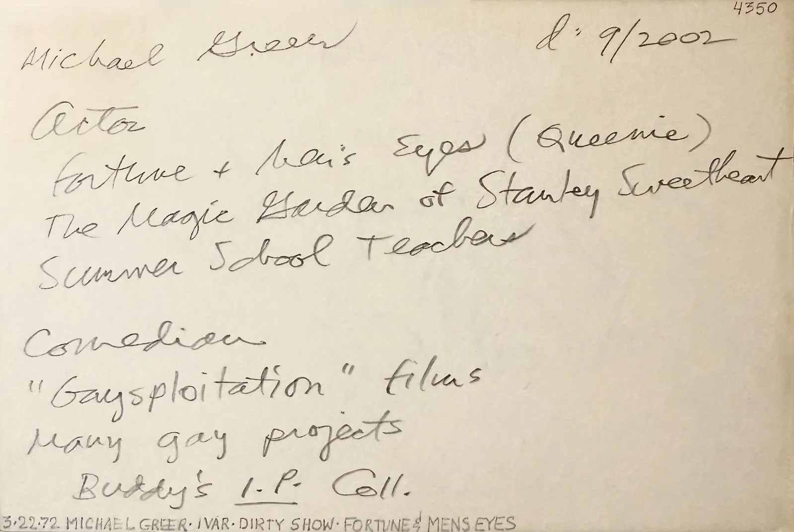 Michael Greer — MICHAEL GREER Signed Autograph 4x6 INDEX CARD The Gay Deceivers MESSIAH of EVIL, image 4