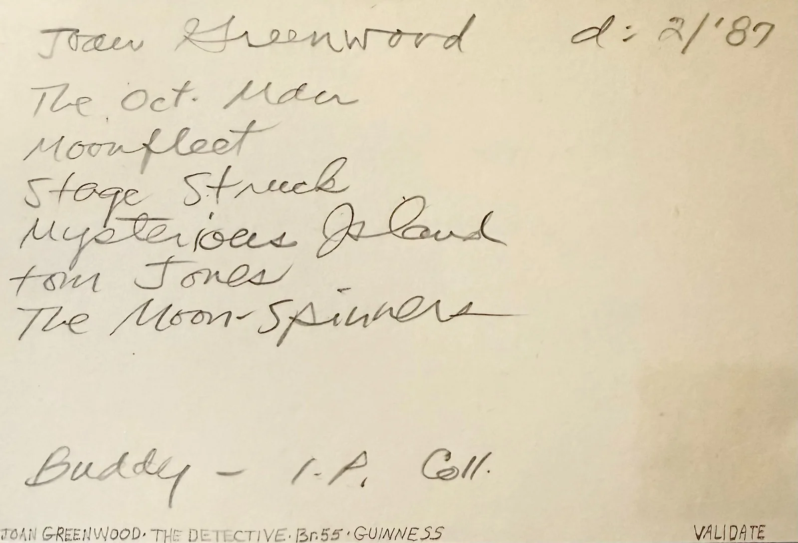 Joan Greenwood — JOAN GREENWOOD Signed Autographed 4x6 INDEX CARD Whiskey Galore! The October Man, image 2