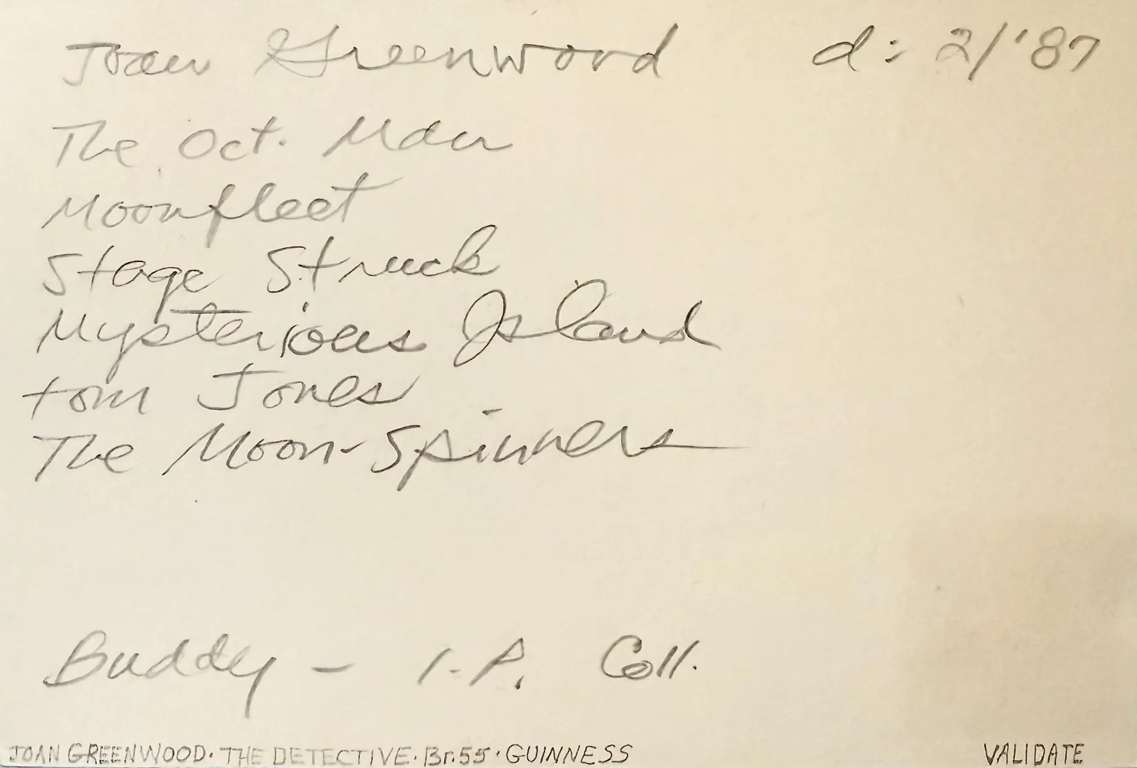 Joan Greenwood — JOAN GREENWOOD Signed Autographed 4x6 INDEX CARD Whiskey Galore! The October Man, image 4