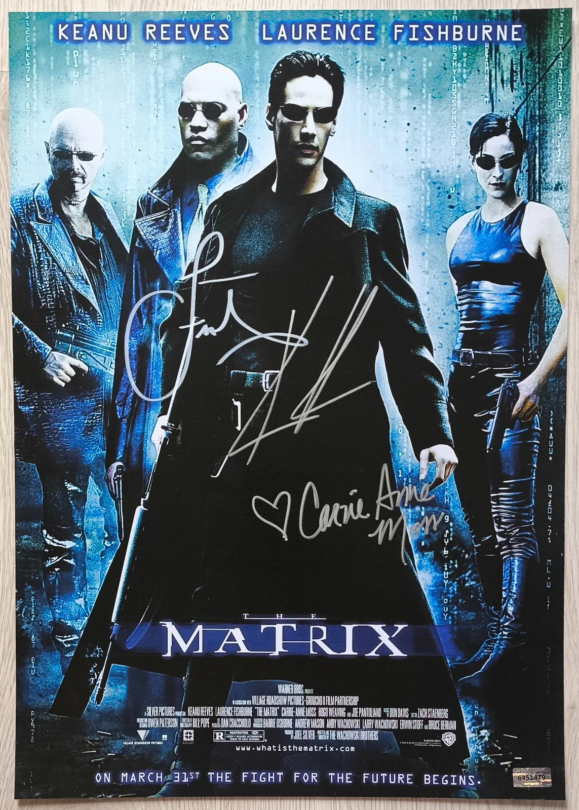 Keanu Reeves, Carrie Anne Moss, Laurence Fishburne — Autograph Keanu Reeves ,Carrie Anne Moss ,Laurence Fishburne 11x17( The Matrix )