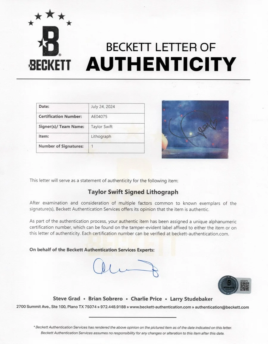 Taylor Swift SIGNED “1989 Live Neon” Lithograph – 22" x 22" Framed * Beckett COA, изображение 3