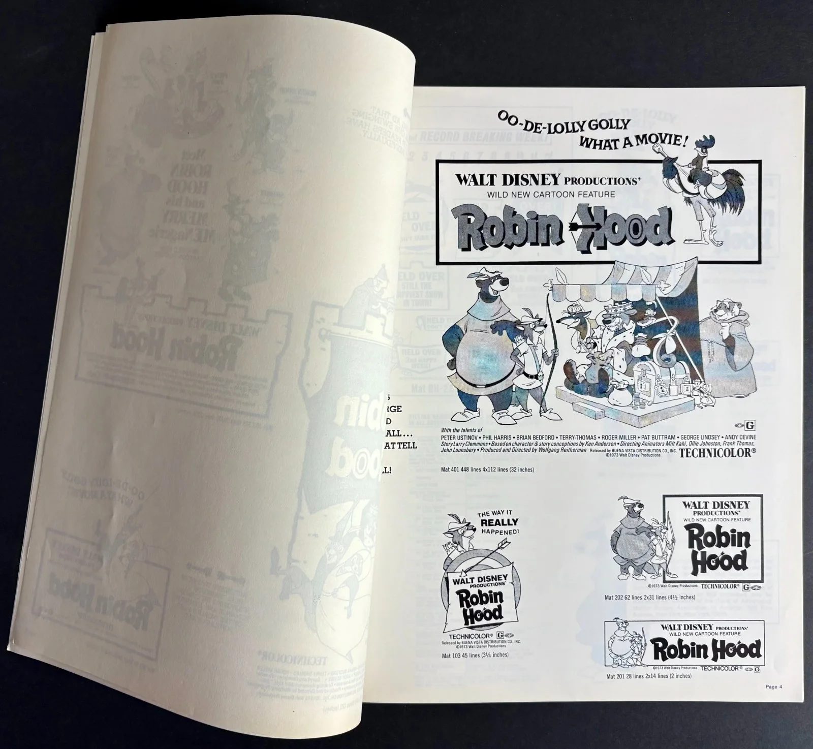 Robin Hood ORIGINAL US Film Campaign Book + Ad Pad DISNEY FIRST RELEASE 1973, image 5