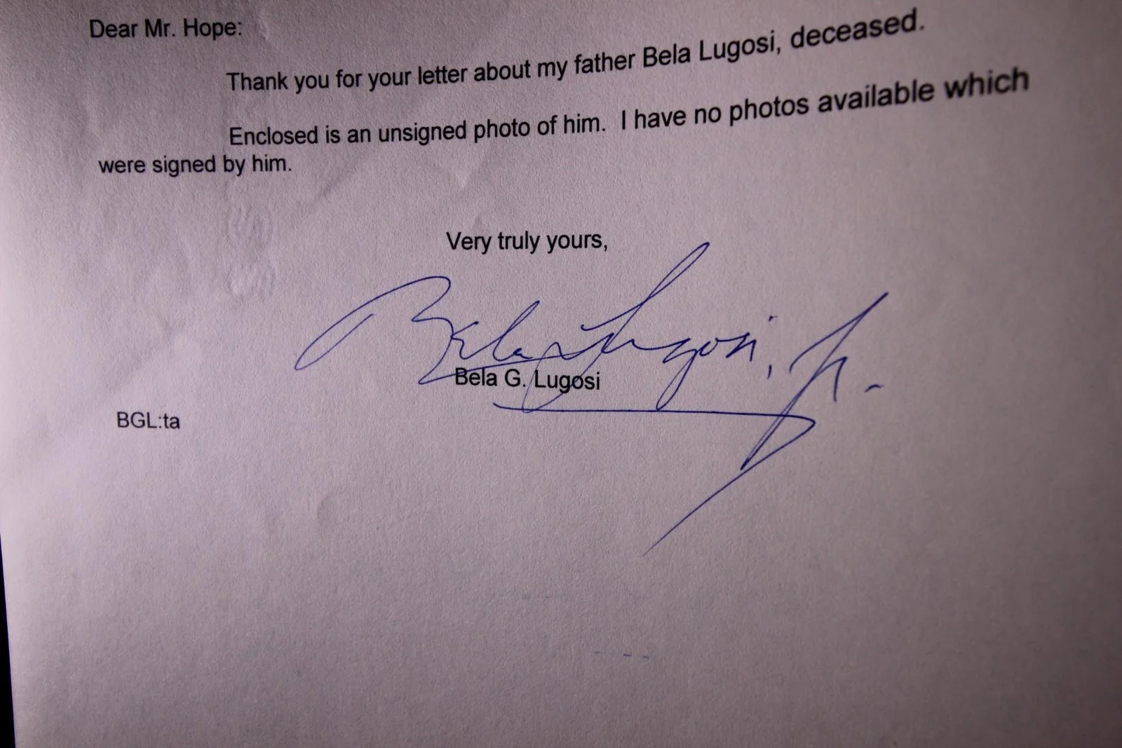 Bella G. Lugosi Jr — BELLA G. LUGOSI JR. AUTOGRAPH 2000 TLS Autograph Request Letter+UNSIGNED PHOTO~, изображение 3