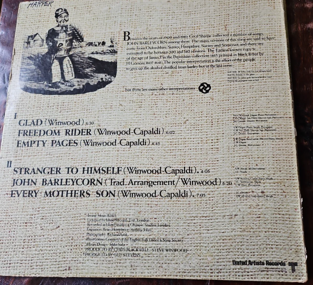 STEVE WINWOOD SIGNED TRAFFIC JOHN BARLEYCORN MUST DIE VINYL UAS 5504 G+VG, изображение 5
