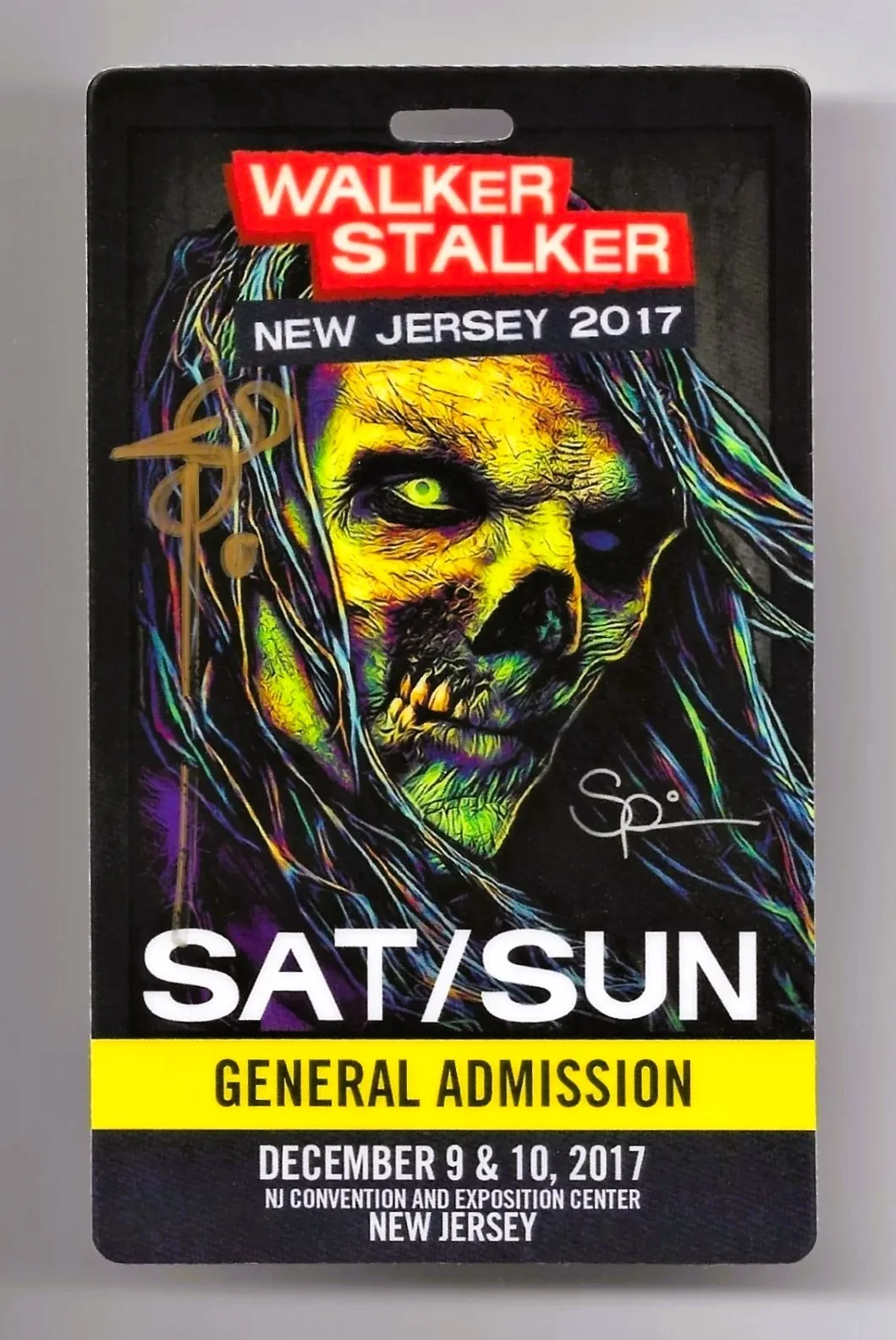 Scott Spillman — new jersey 2017 walker stalker admission pass w/gold ink artist autograph