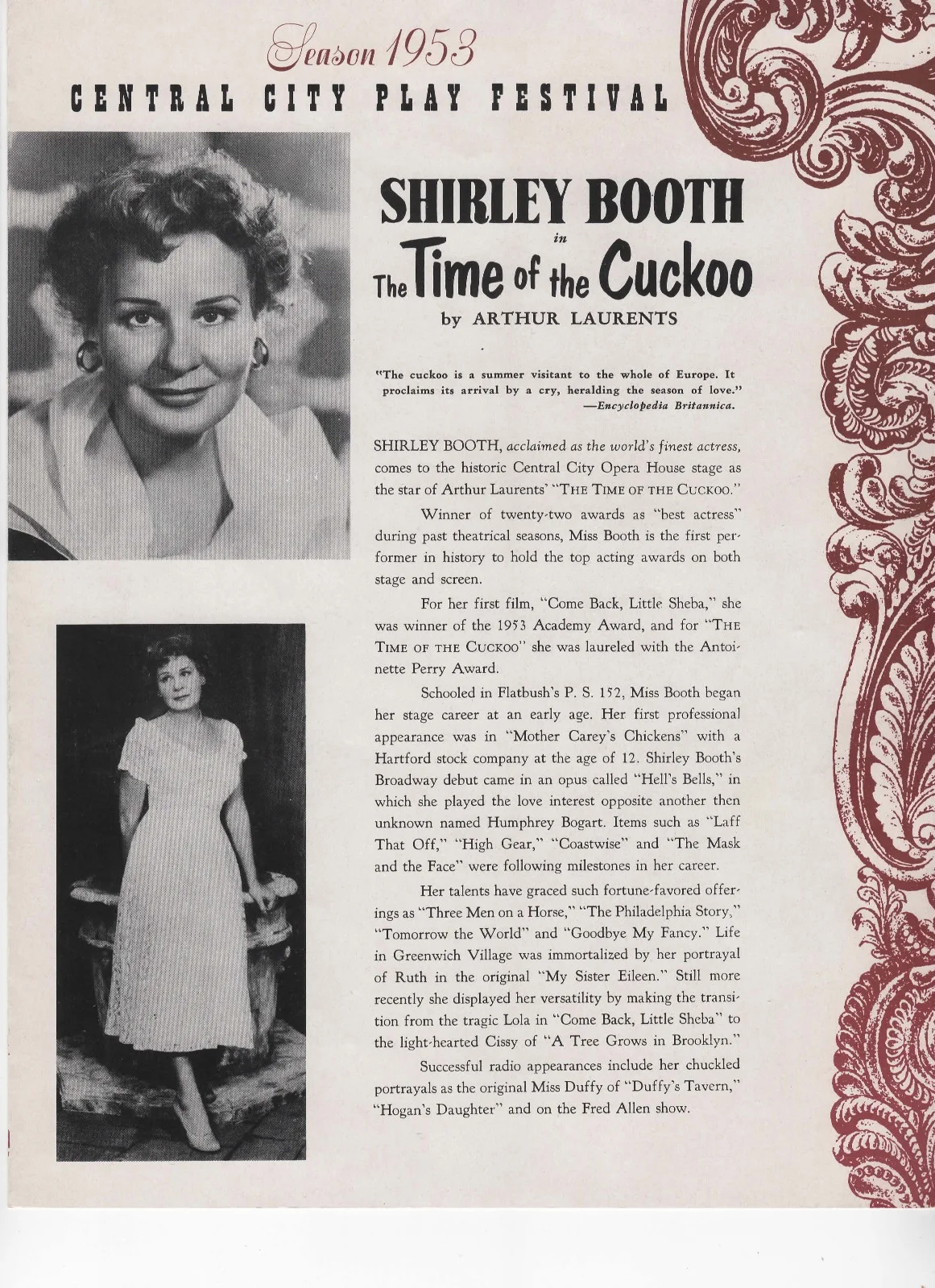 Shirley Booth — Collection-1953 Central City CO Opera Festival-Signed Shirley Booth-Dino Diluca, изображение 3