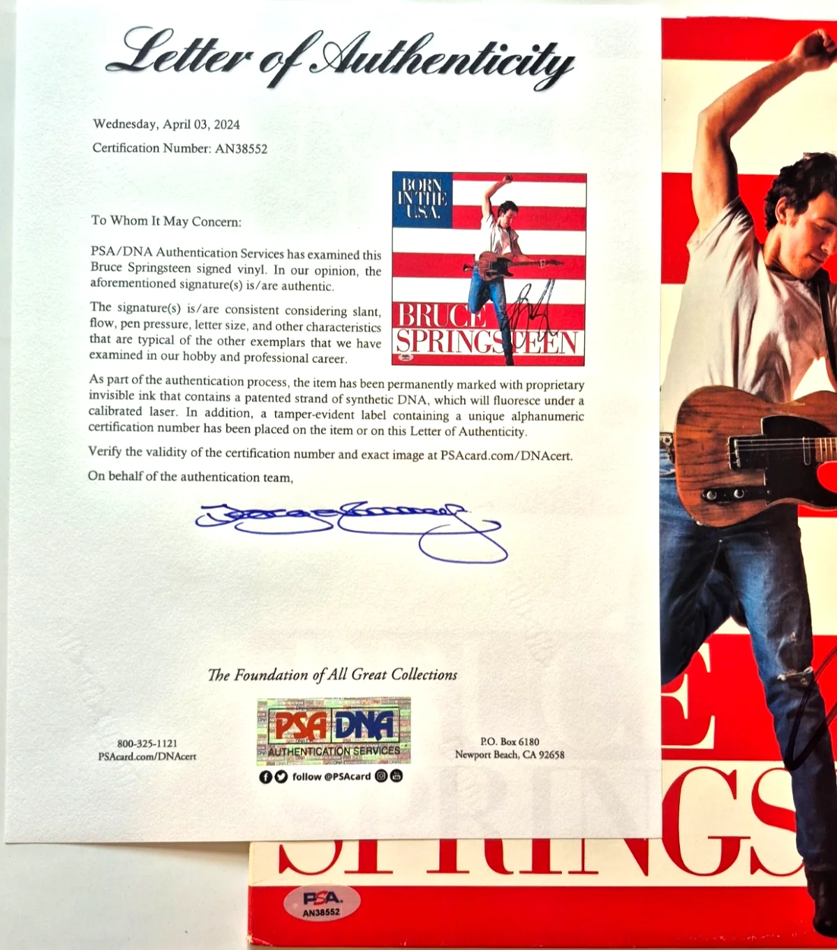 BRUCE SPRINGSTEEN SIGNED AUTOGRAPHED BORN IN THE USA SINGLE ALBUM RARE PSA LOA, изображение 4