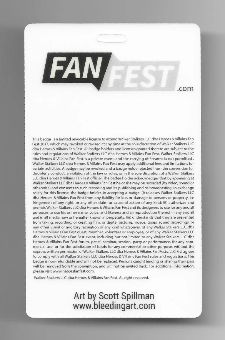 Scott Spillman — new jersey 2017 walker stalker admission pass w/bright blue ink artist autograph, image 2