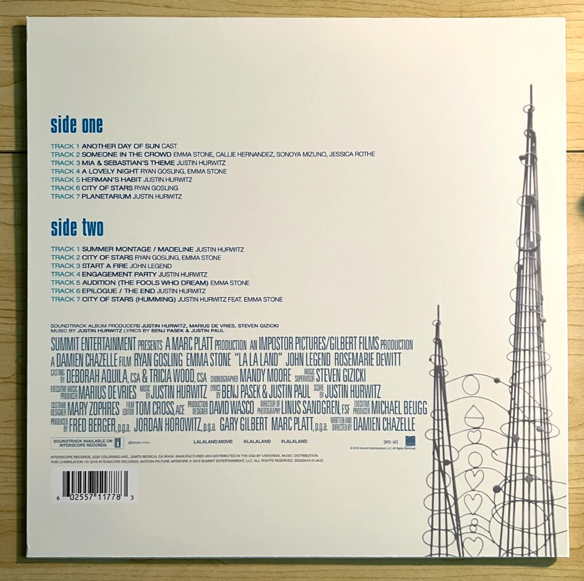 La La Land Justin Hurwitz Signed Album Cover + Sealed Album Blue Vinyl Sp.Ed., изображение 3