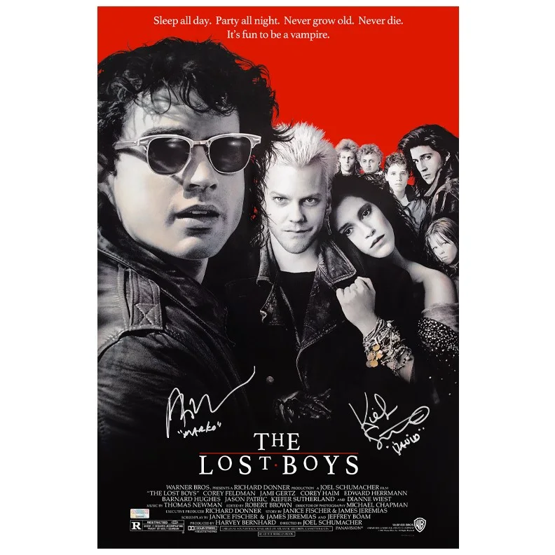 Kiefer Sutherland, Alex Winter — Kiefer Sutherland and Alex Winter Autographed The Lost Boys 16x24 Movie Poster