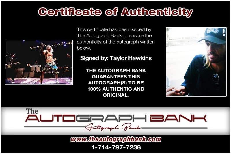 Taylor Hawkins — Taylor Hawkins authentic signed rock 10X15 photo W/Cert Autographed A0002, изображение 2